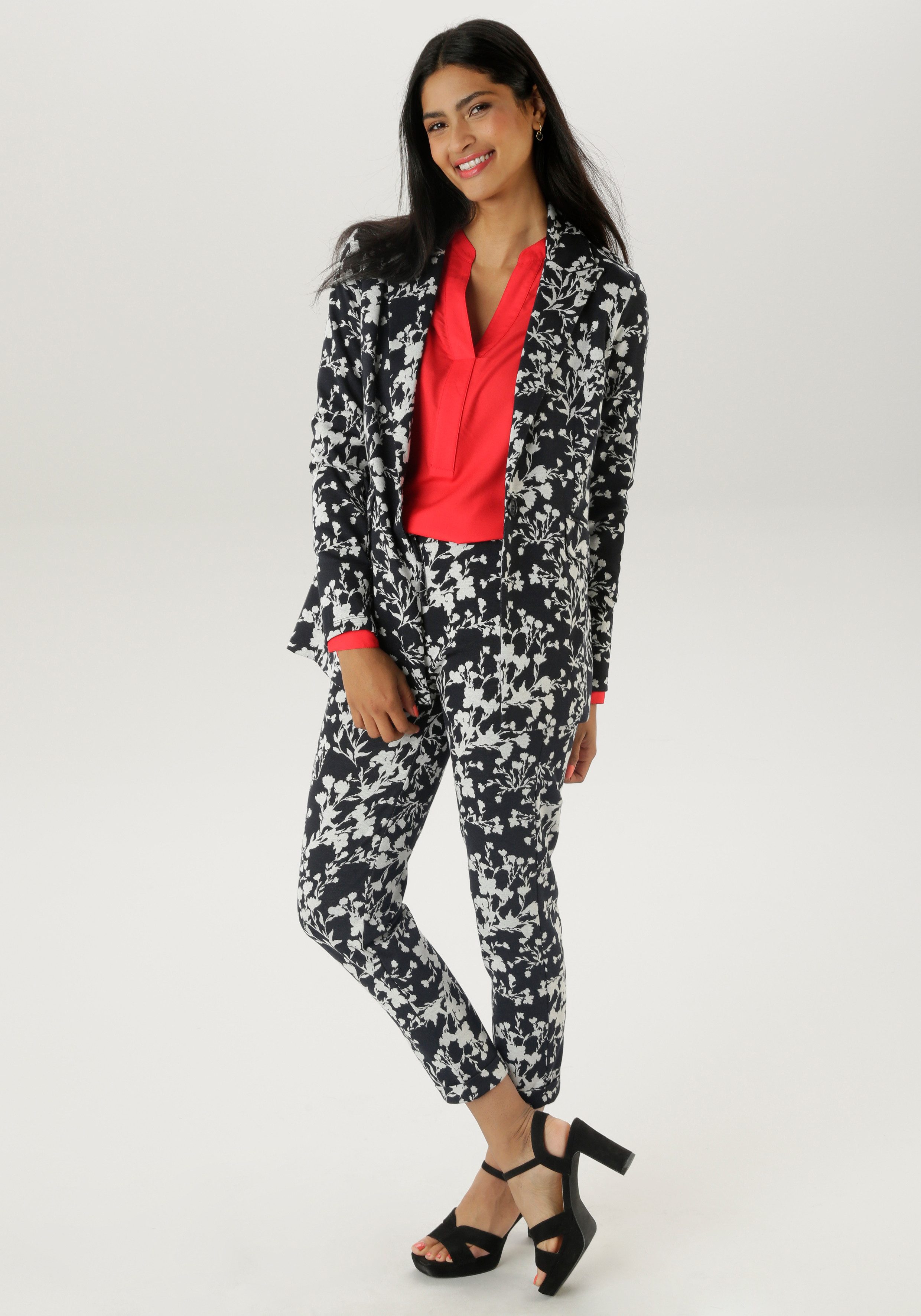 Aniston SELECTED Lange blazer met abstracte, bloemrijke patroon - nieuwe collectie