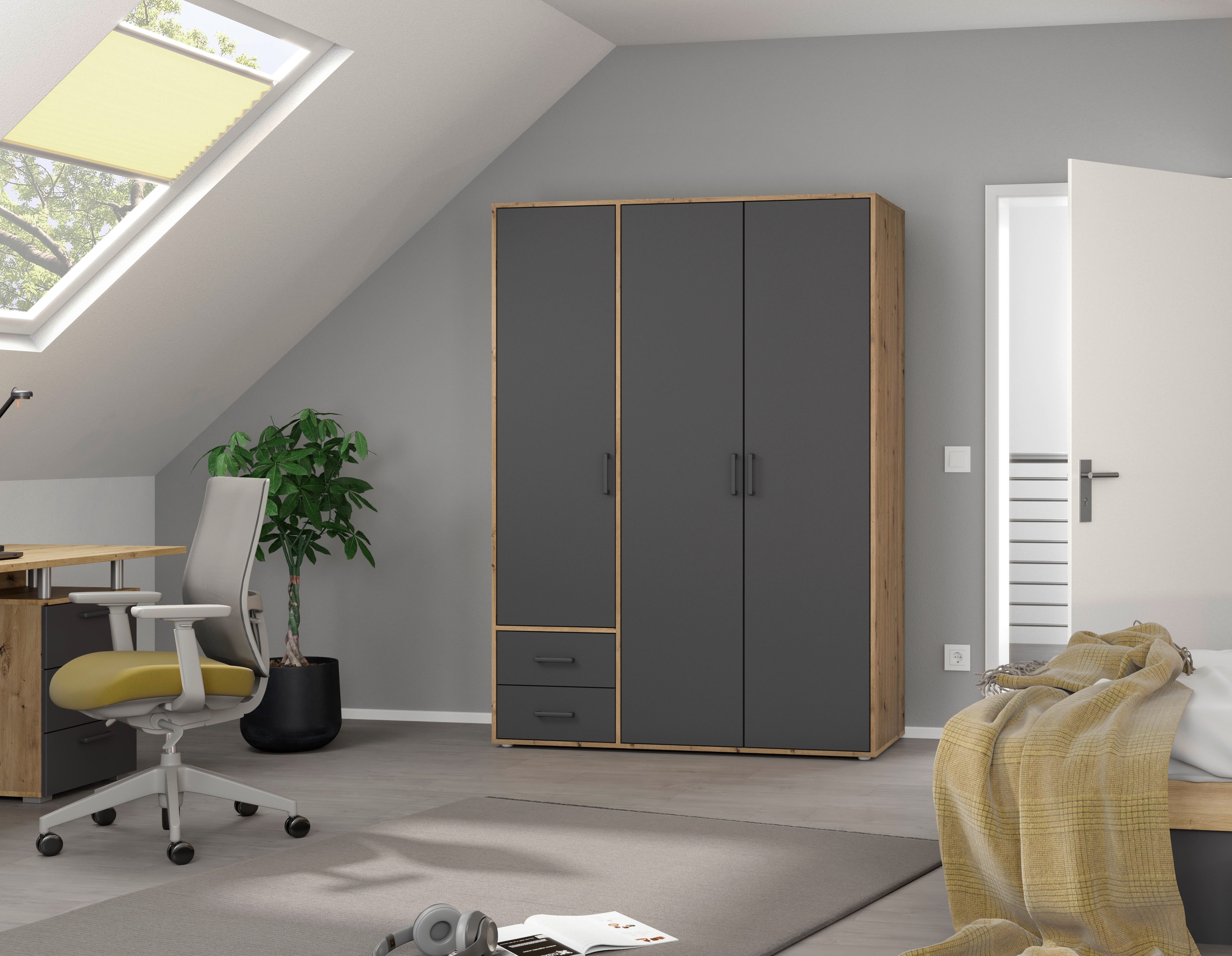 rauch Draaideurkast Kledingkast kast garderobe linnenkast VOYAGER moderne grepen in grijs metallic met buitenlades made in germany