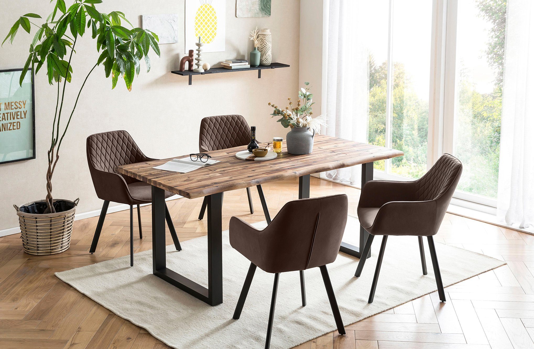 SalesFever Stoel met armleuningen met ruitstiksel (set, 2 stuks)