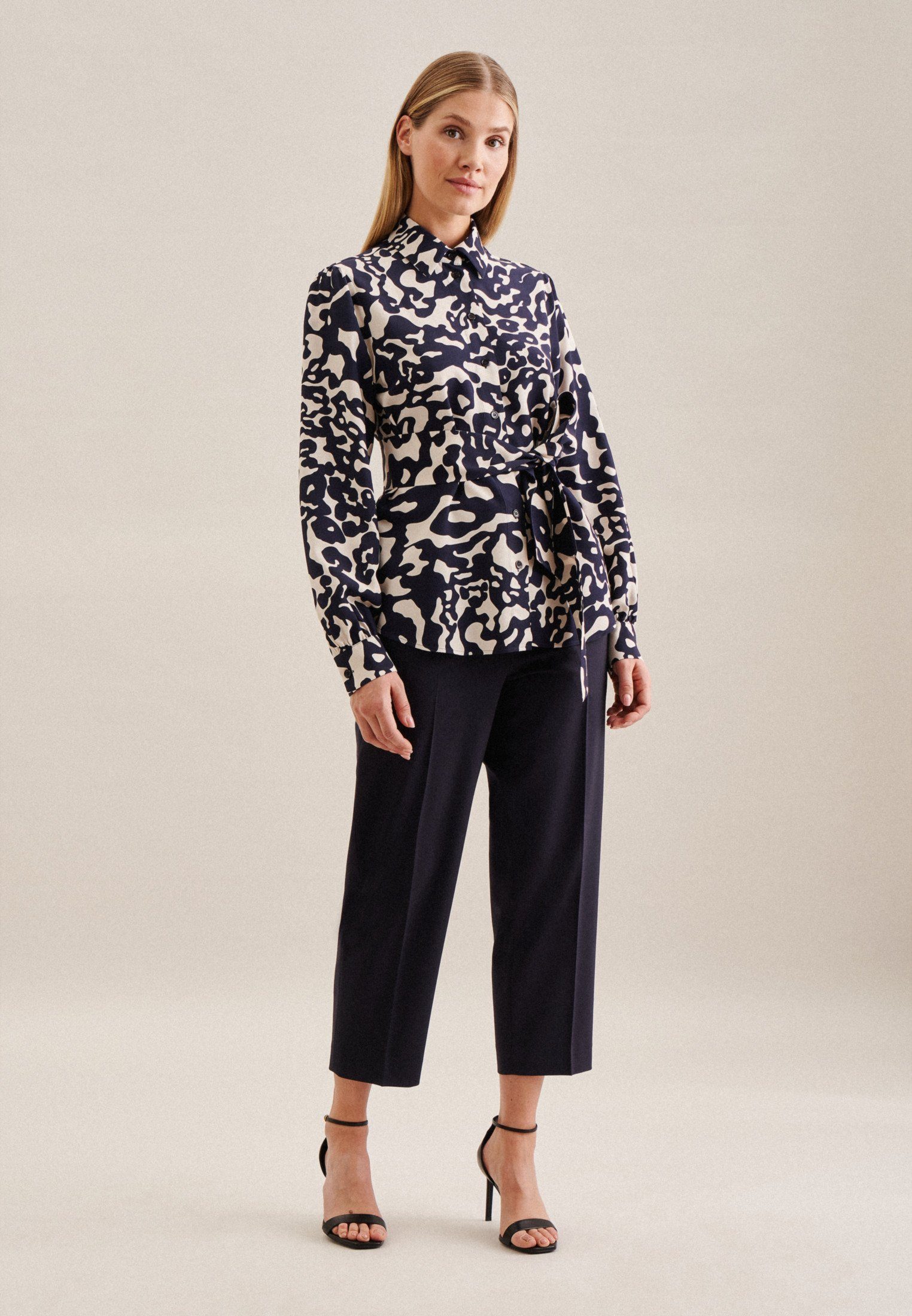 seidensticker Overhemdblouse Zwarte roos Langarm kraag met dierenprint