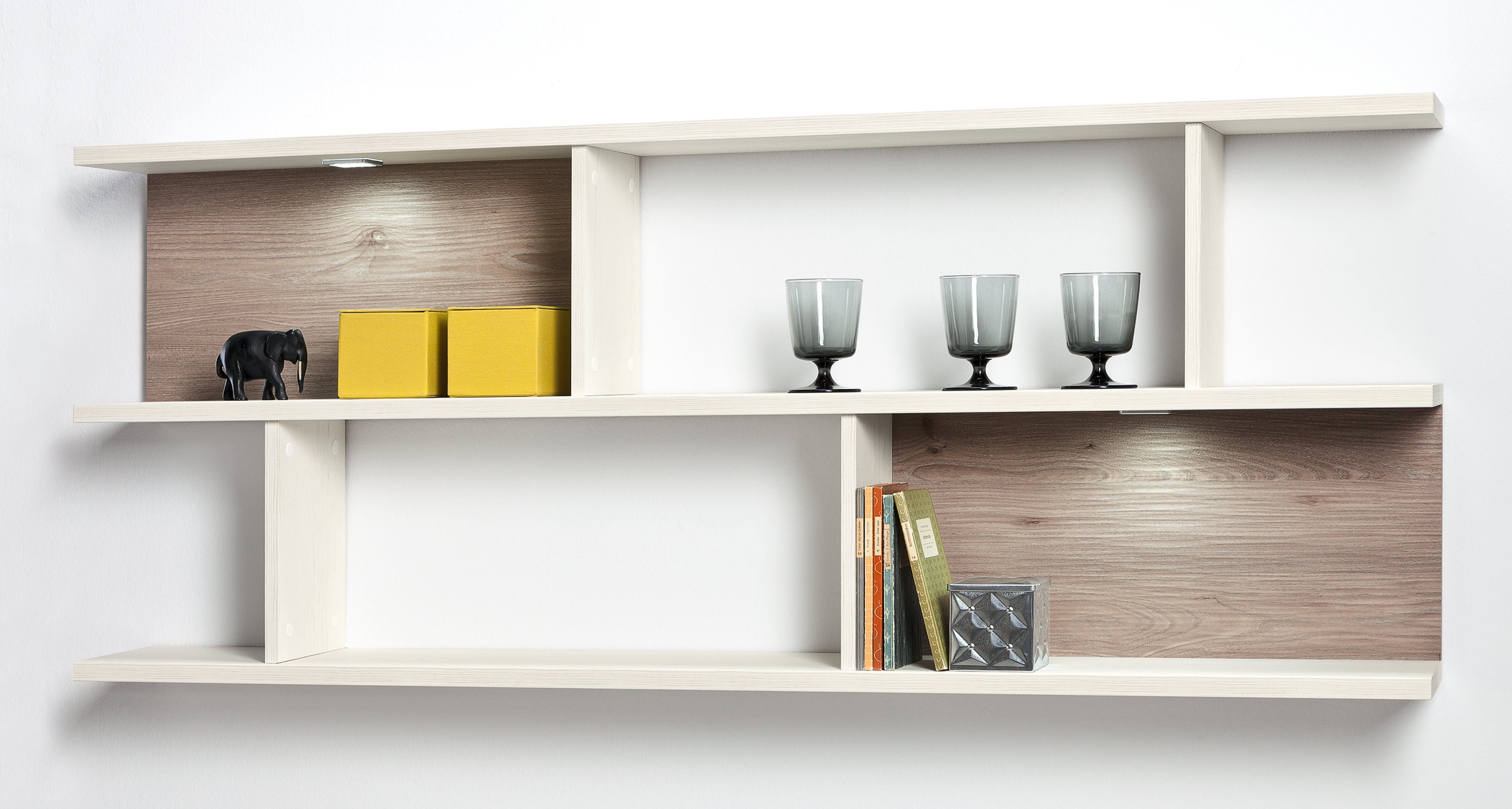 set one by Musterring Wandplank York Type 43, met 3 planken, 3 kleuren, verlichting optioneel, B 150 cm