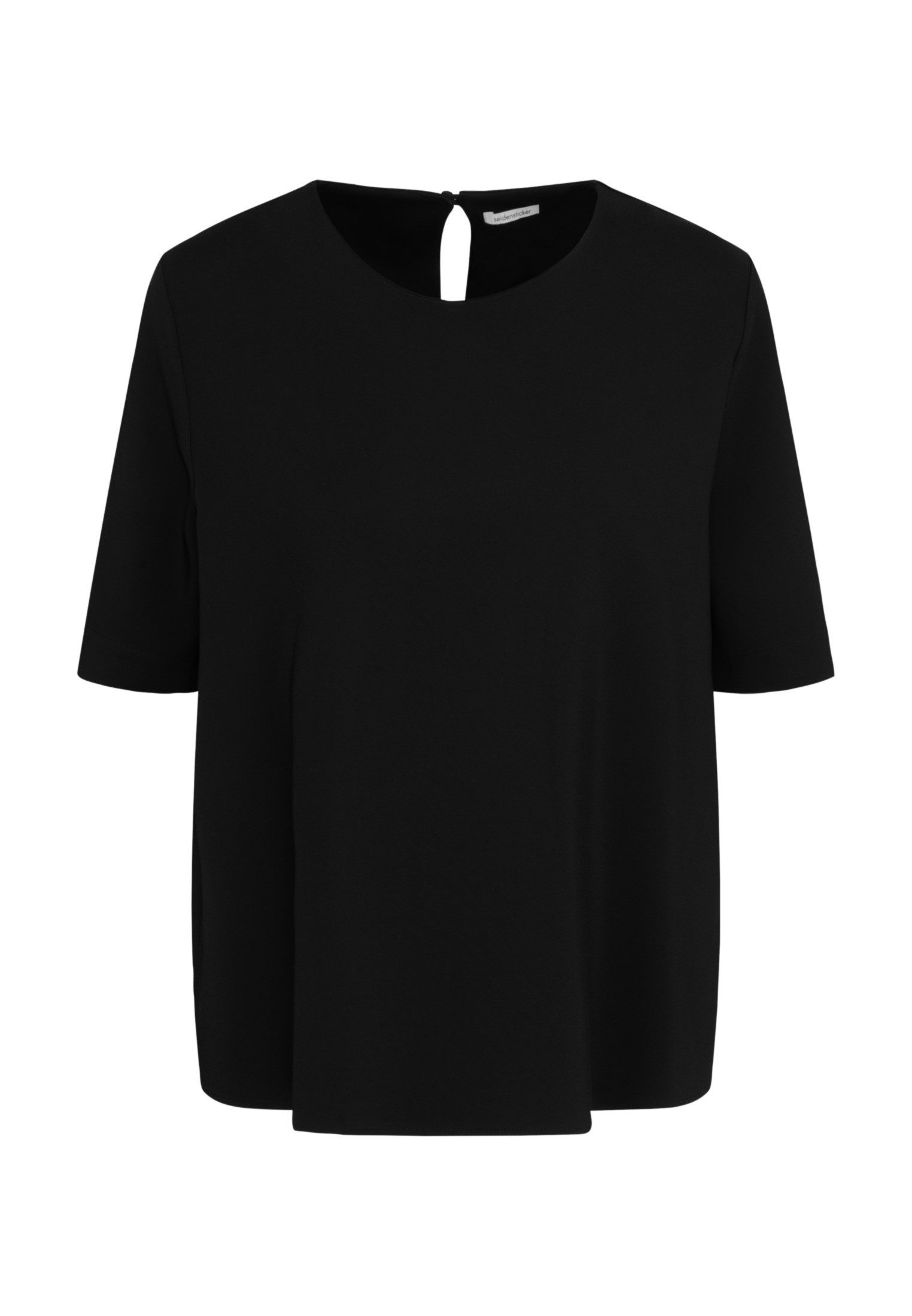 seidensticker Shirtblouse Zwarte roos Korte mouwen ronde hals uni
