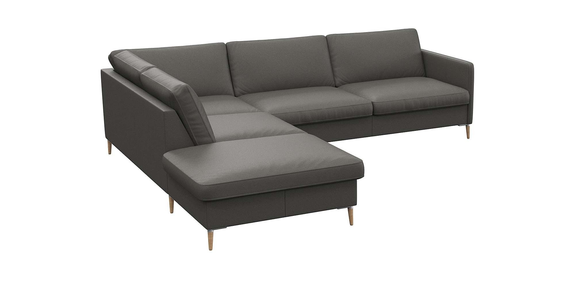 FLEXLUX Hoekbank Fiore, L-vorm smalle armleuningen, koudschuim, aluminium + eiken poten