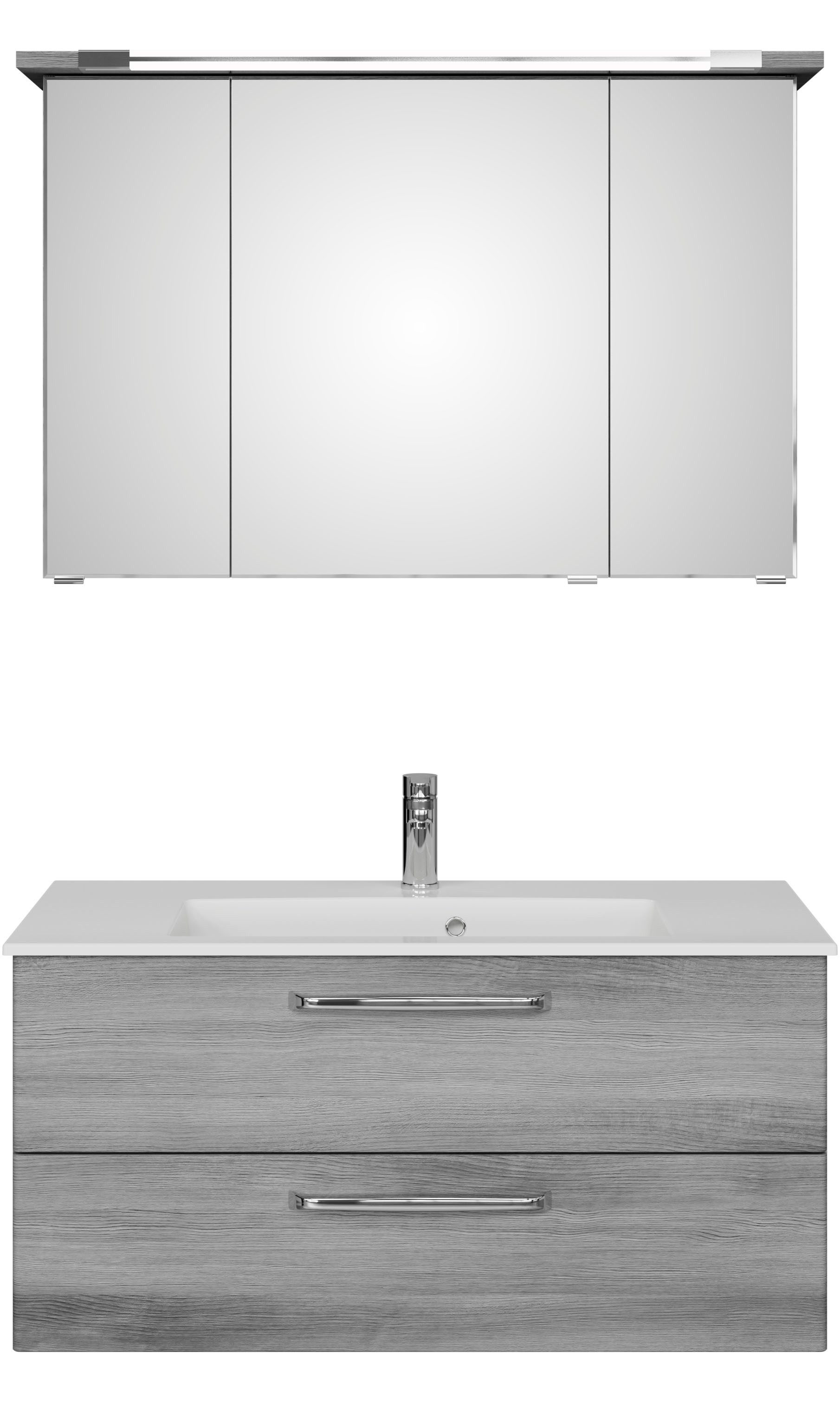 Saphir Badmeubelset Trentino 2-delig mineralen marmer wasbak, spiegelkast met LED-profiel (3 stuks)