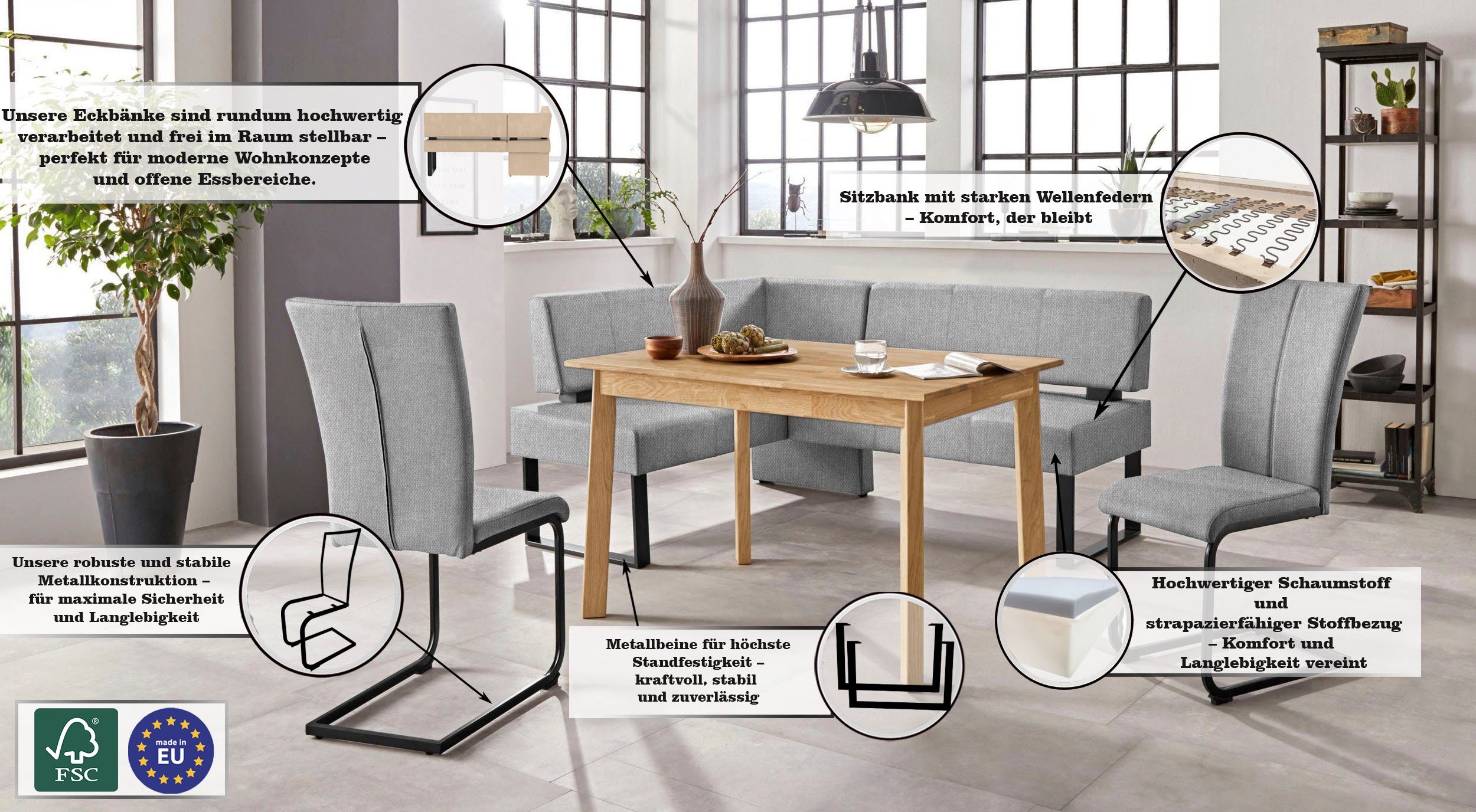 Home affaire Hoekbank Oliver met metalen frame, keukenbank verschillende hoezen cord eetkamerbank ottos choice