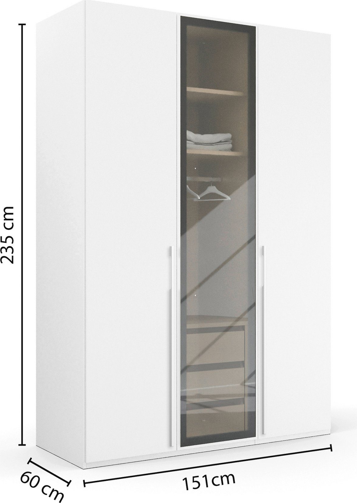 rauch Draaideurkast Kledingkast kast garderobe SKAT SHINE met hoogwaardige, transparant grijs glas inclusief uitgebreid toebehoren made in germany