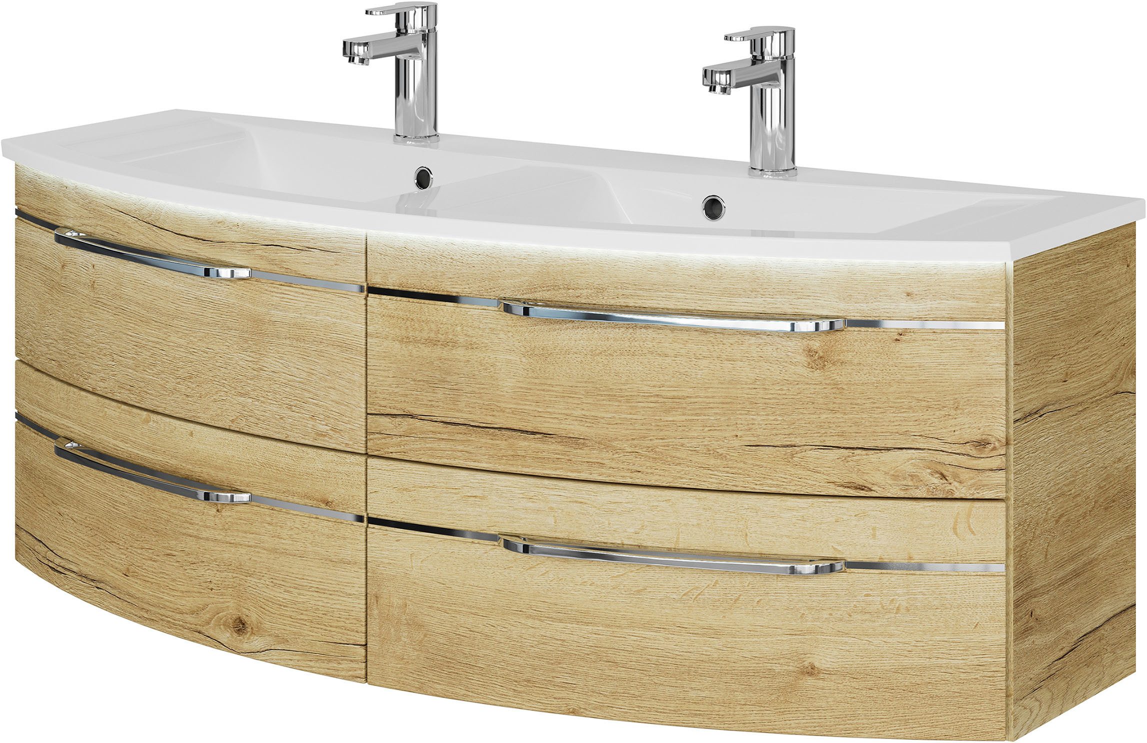 Saphir Wastafelonderkast Serie 7045 Mineralmarmor-Waschtisch und Unterschrank, 131 cm breit