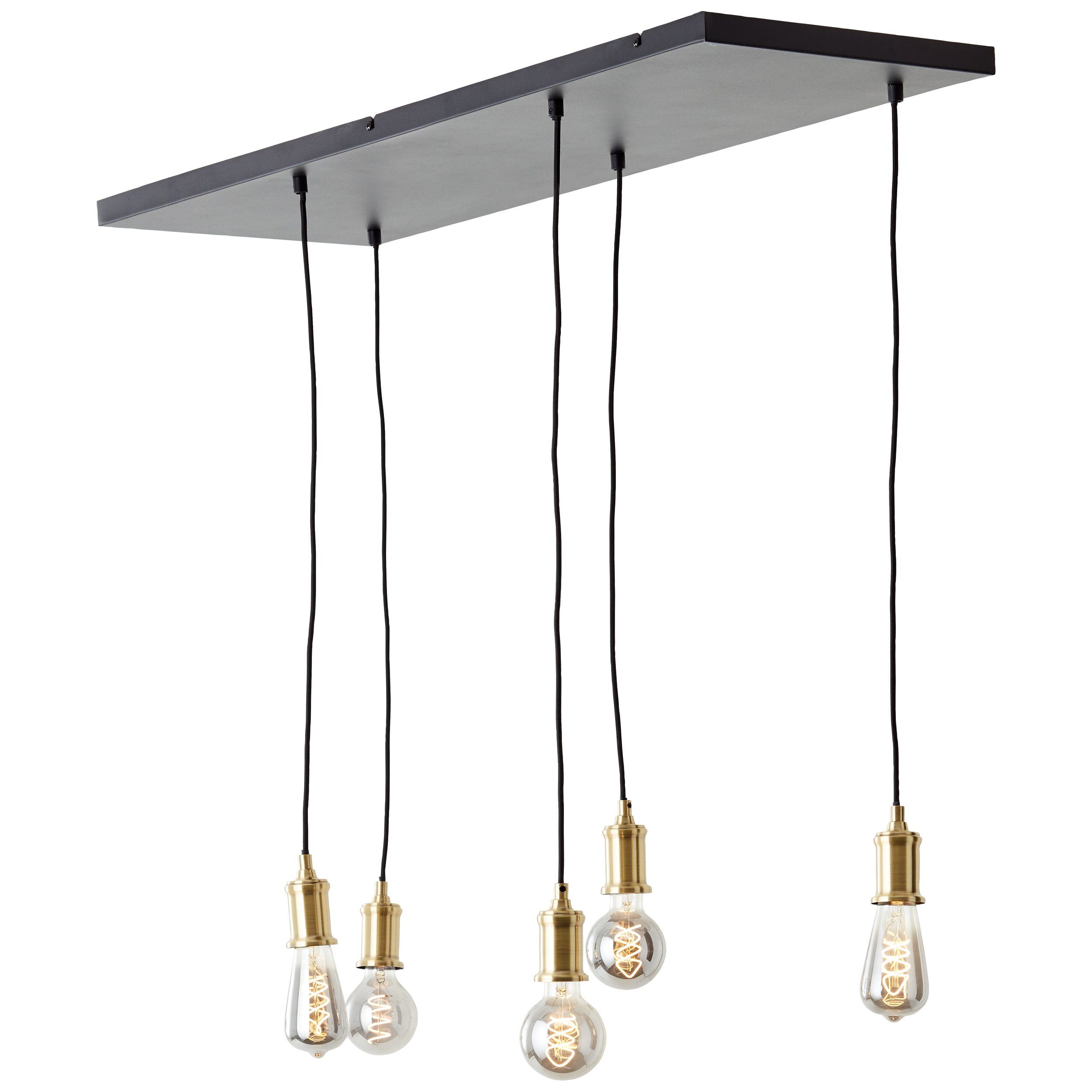 Brilliant Leuchten Hanglamp Darcia 133 x 35 x 95 cm, 5 x e27, inkortbaar, metaal, messingkleurig/zwart (1 stuk)