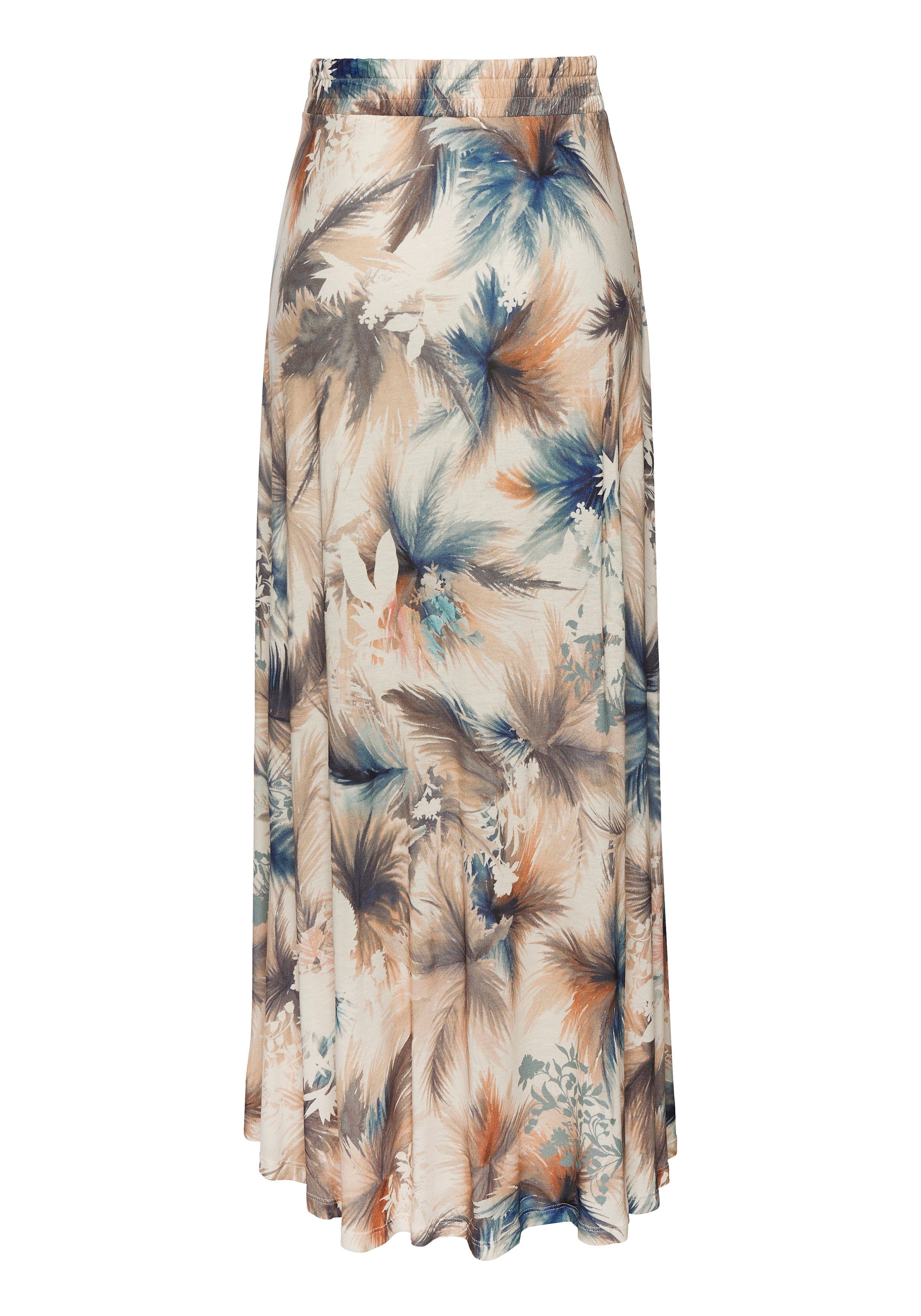 Buffalo Maxirok van viscose-jersey lange zomerrok met aloverprint en split