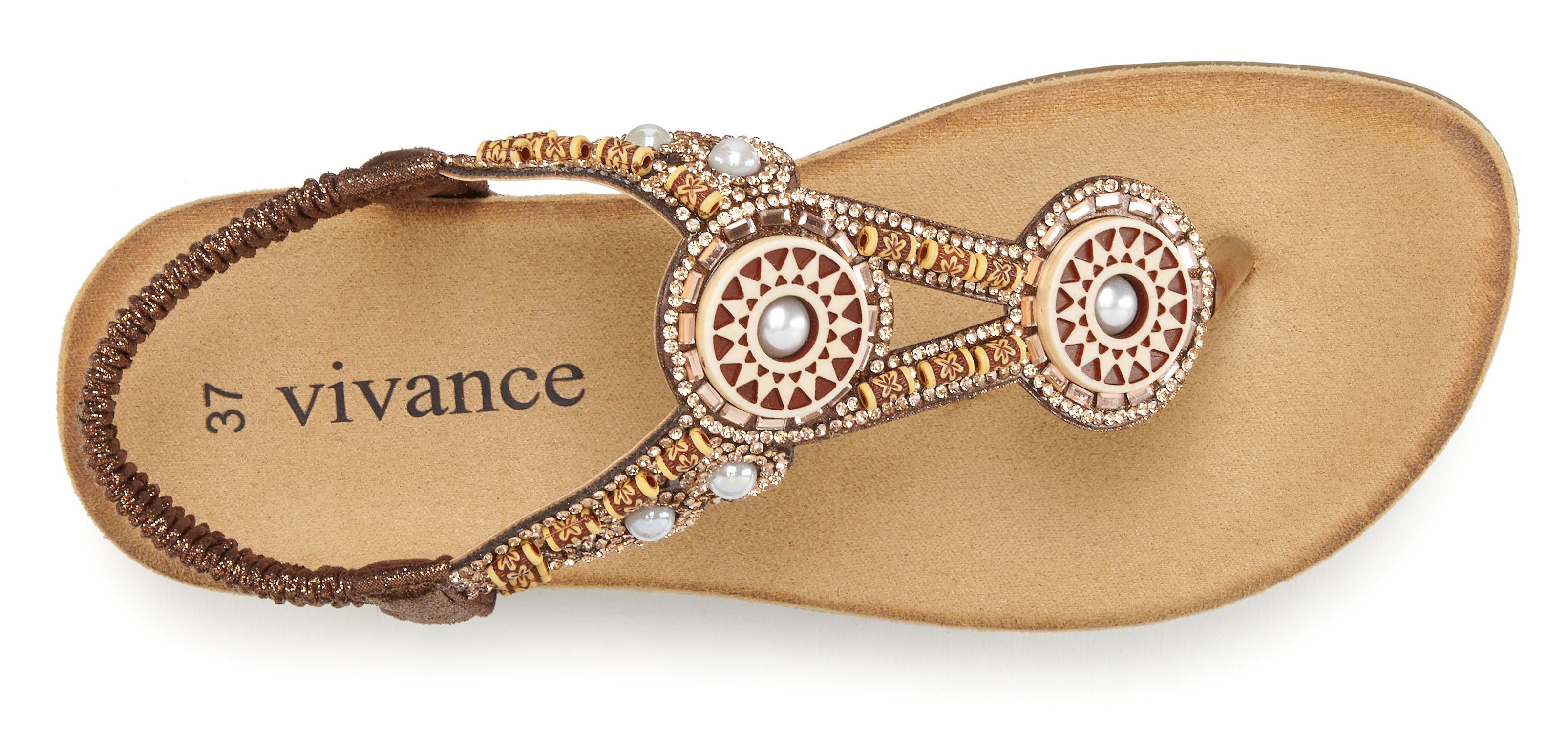 Vivance Teenslippers Sandaal, zomerschoen, pantoletten met parels en steentjes VEGAN