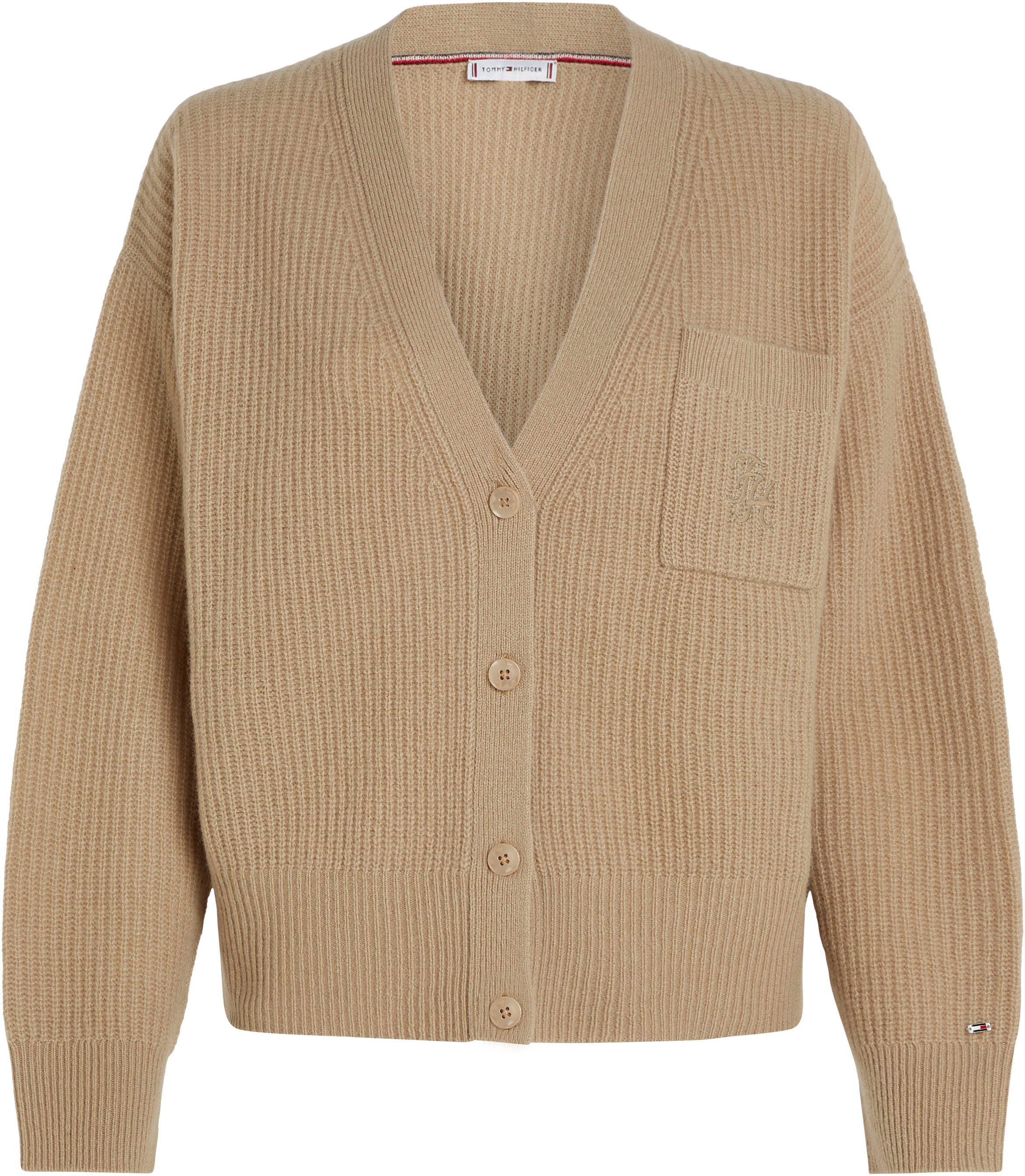 Tommy Hilfiger Vest TH SCRIPT SOFT WOOL V-NK CARDI met tommy hilfiger script-logo-opschrift