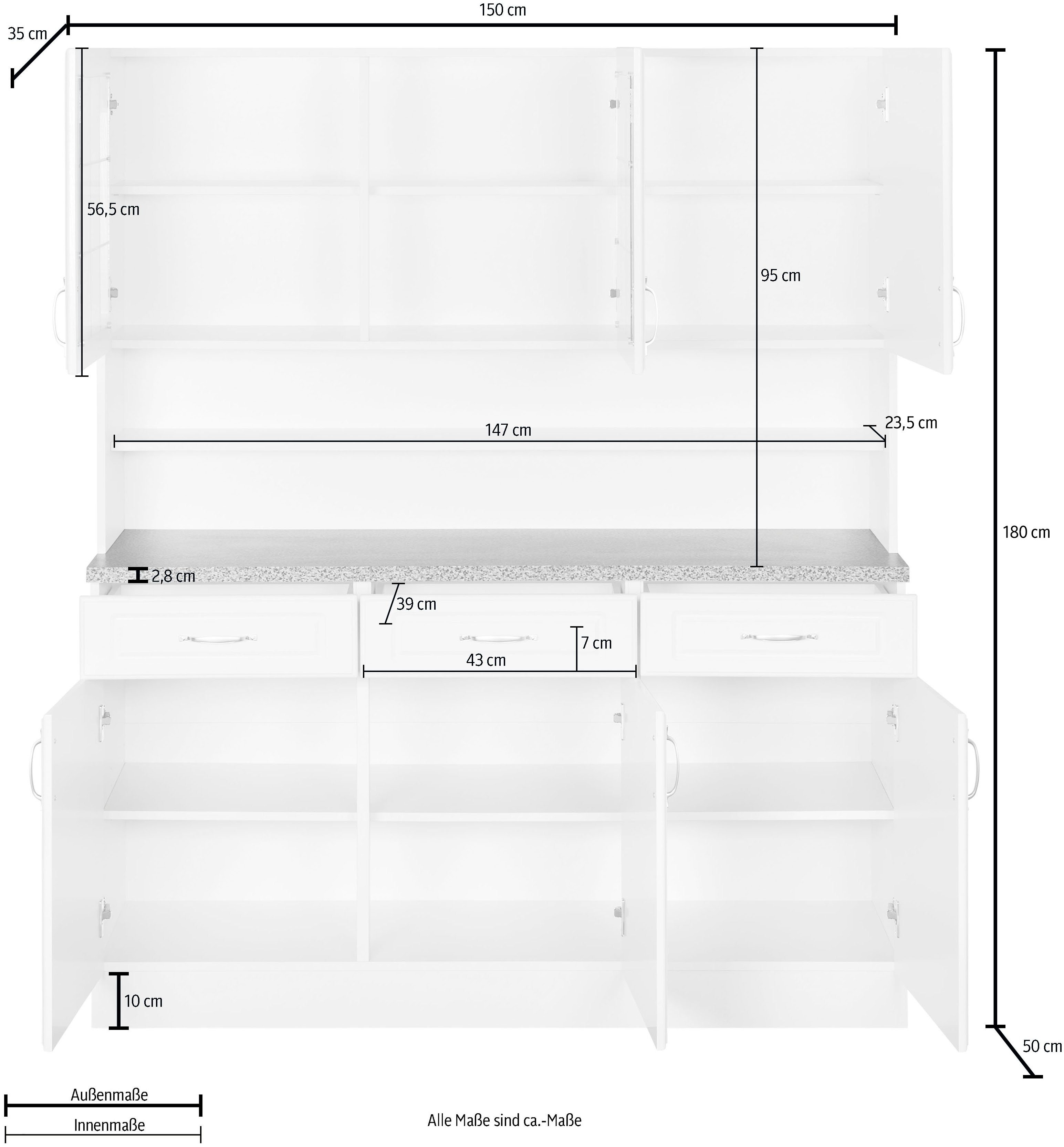 wiho Küchen Keukenbuffet Linz 150 cm breed, in landhuisstijl