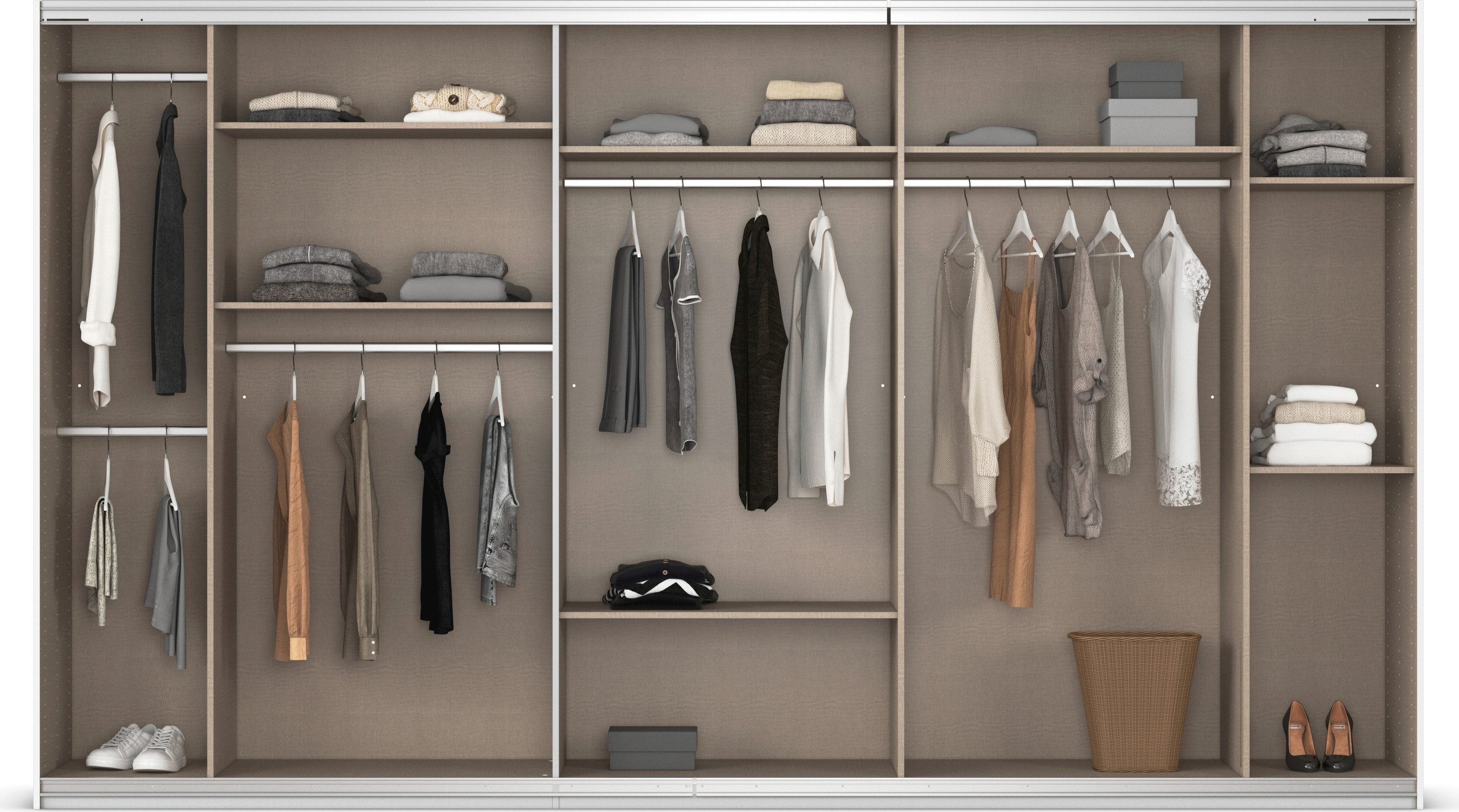 rauch Schuifdeurkast Kledingkast kast garderobe AGORDO met decor- of hoogglansfront doordachte binnenuitrusting, in 4 breedtes en 2 hoogtes made in germany