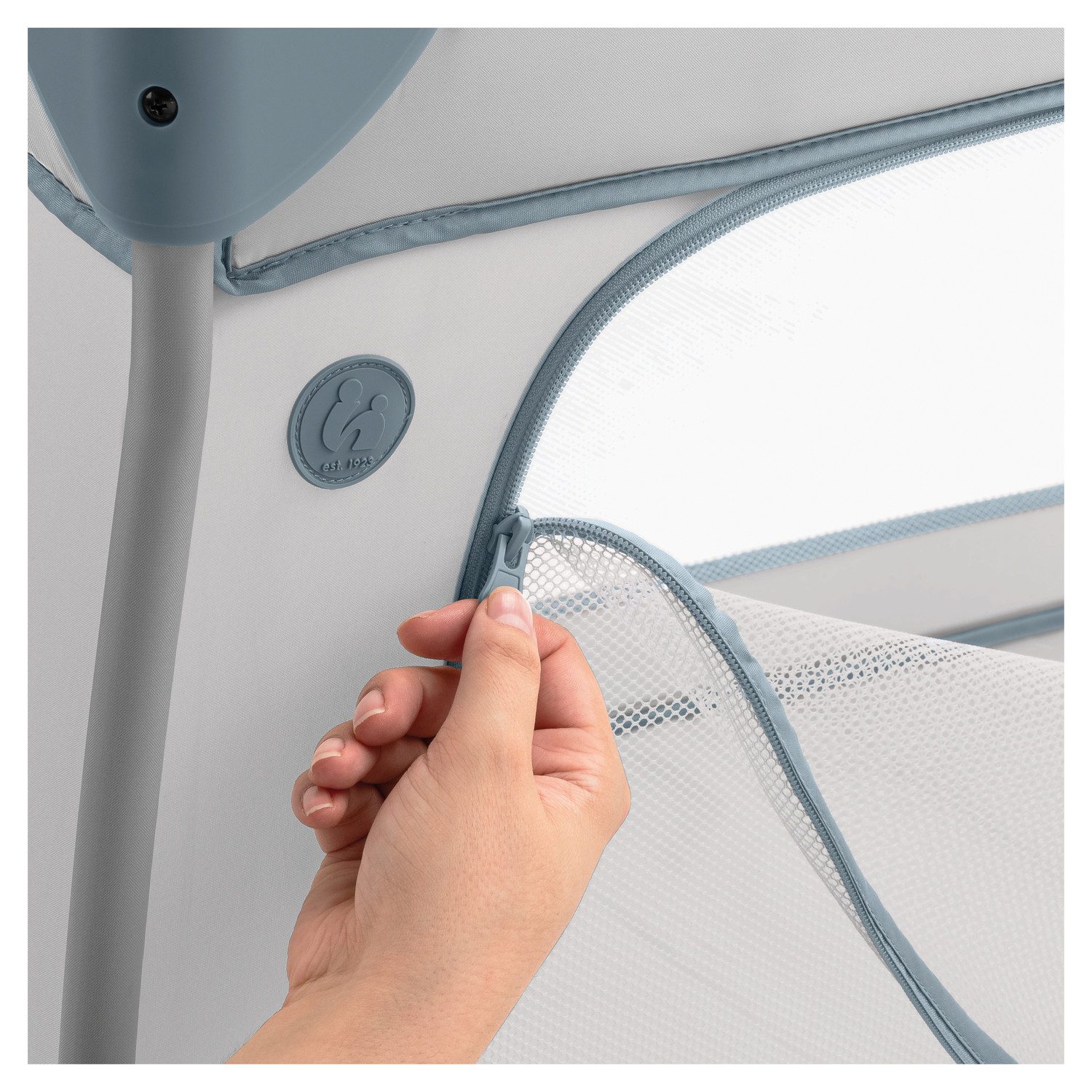 Hauck Baby-campingbed Sleep N Play Go Plus, Dusty Blue met geïntegreerde wielen, voorinstap