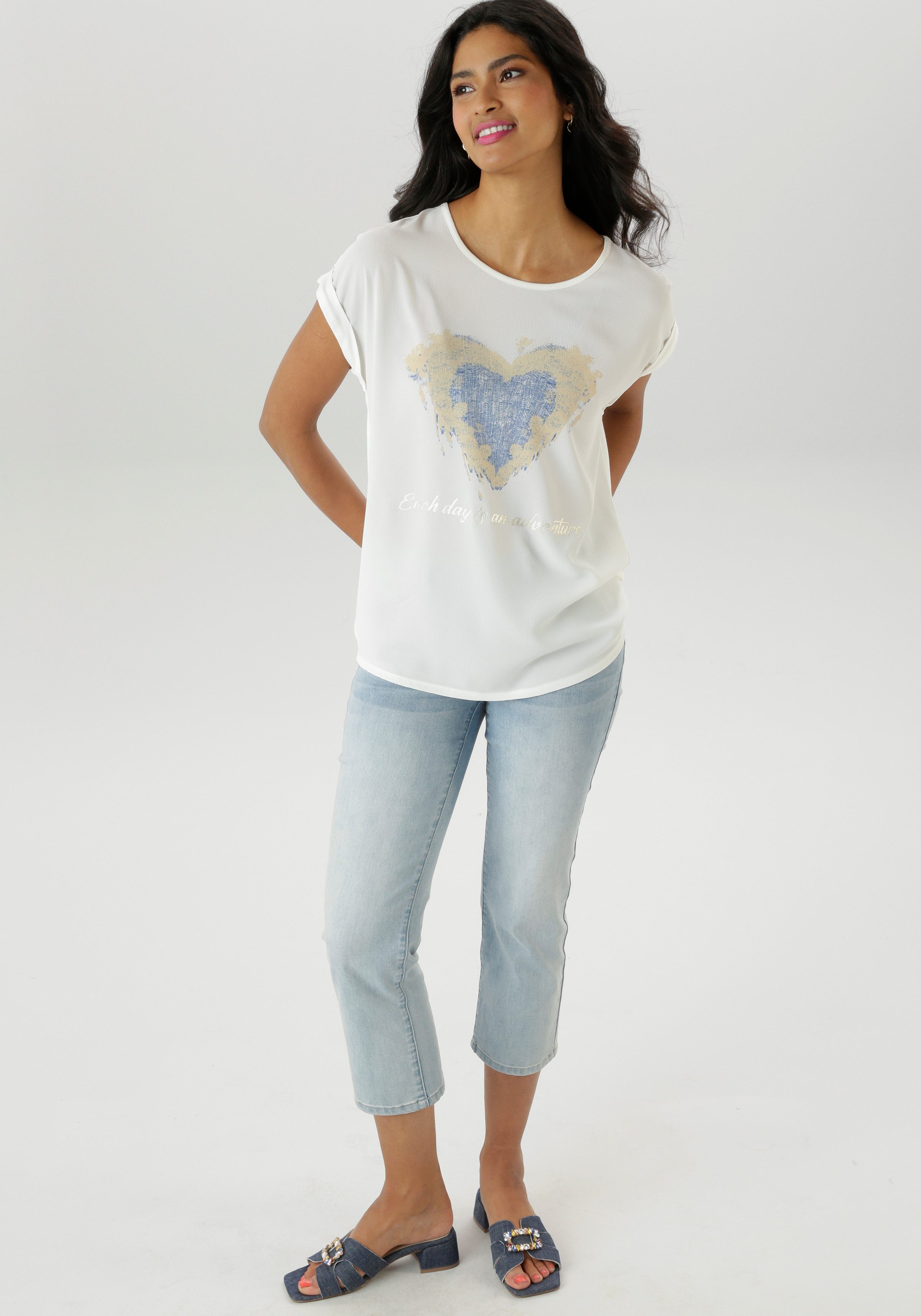 Aniston SELECTED Shirtblouse deels met glanzende, goudkleurige folieprint - nieuwe collectie