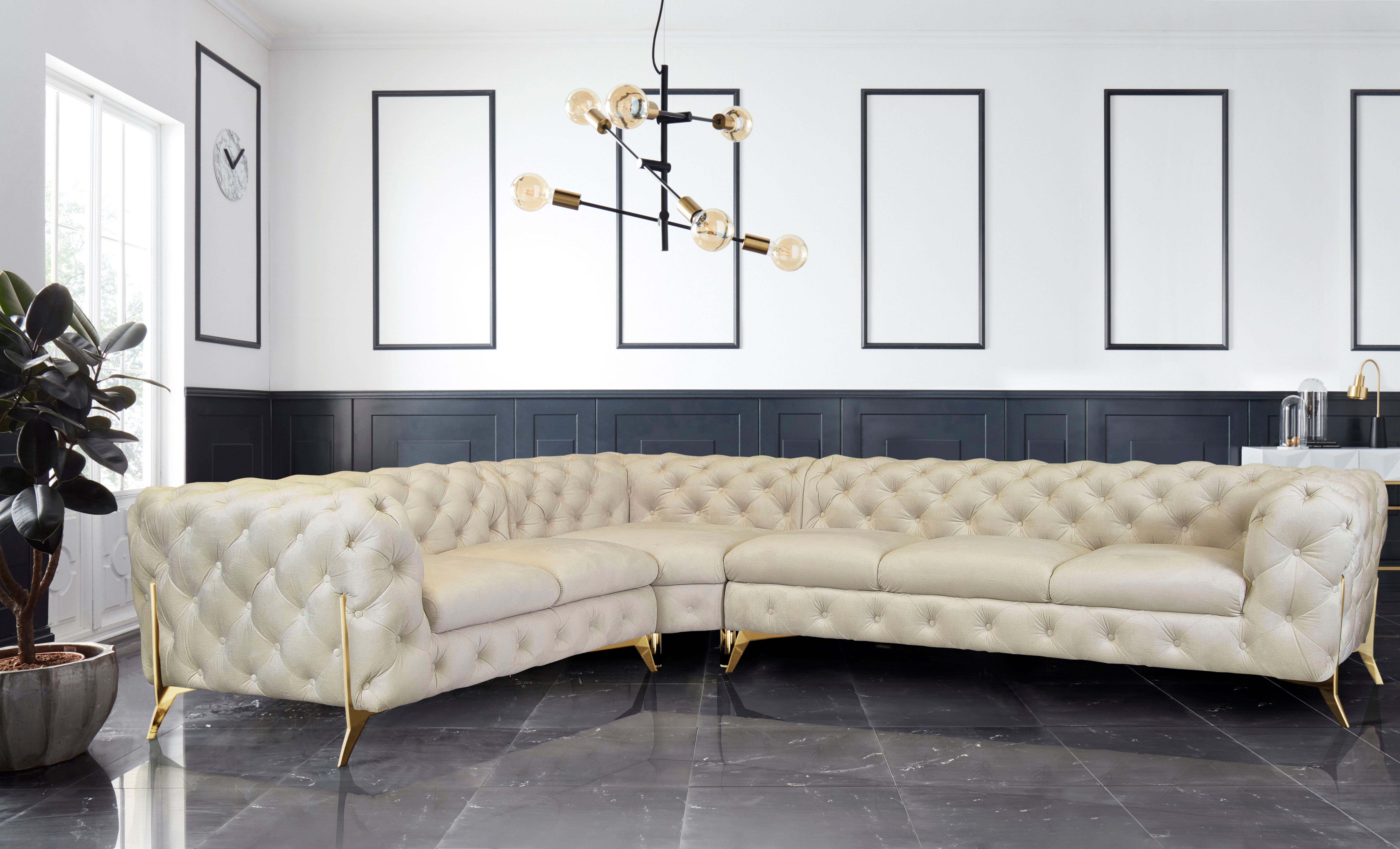 Leonique Chesterfield-bank Amaury L-vorm grote hoekbank, chesterfield-look, breedte 323 cm, kleur van de poten ter keuze