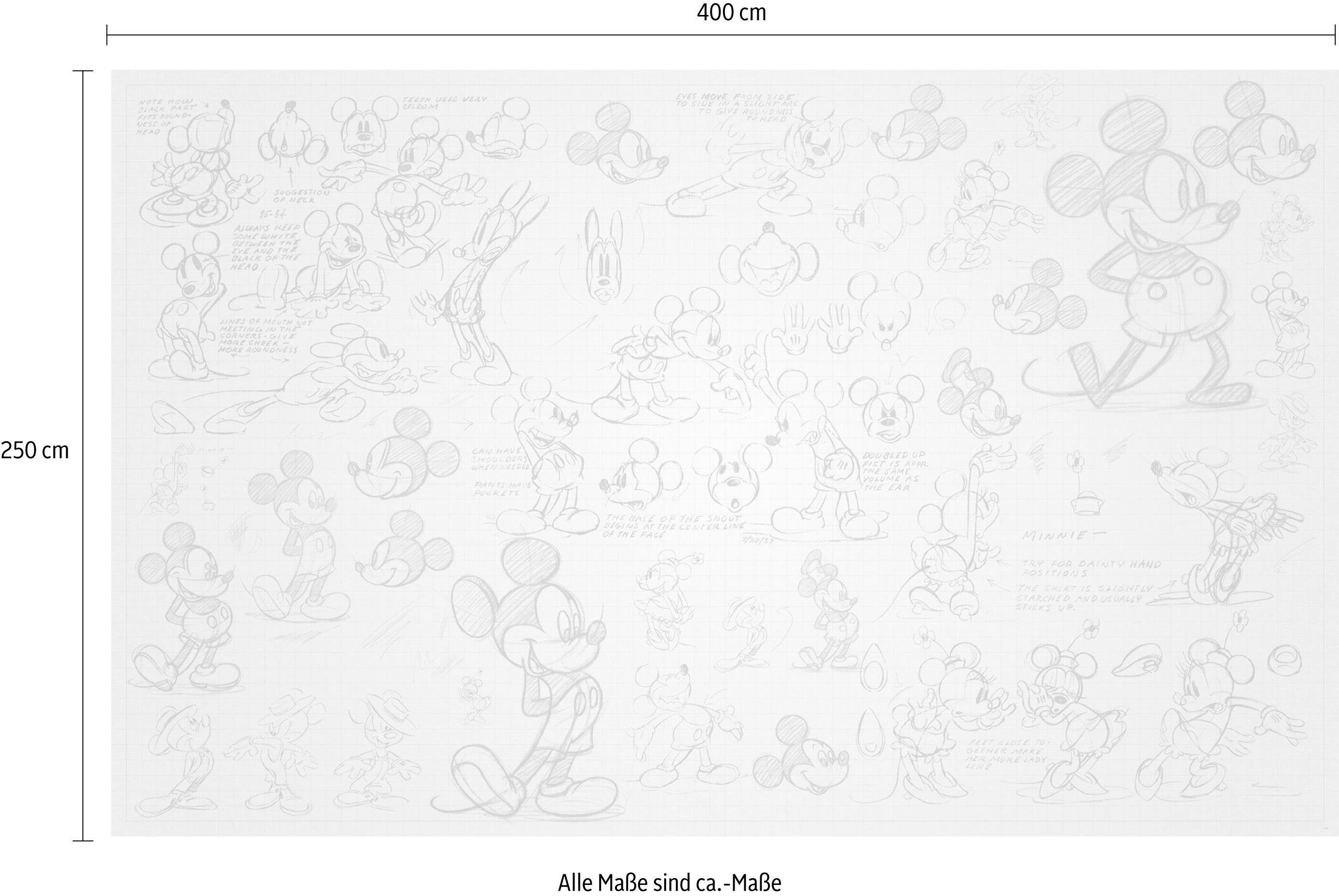 Komar Vliesbehang Digitale print vlies - Mickey Sketches - Afmeting 400 x 250 cm (1 stuk)