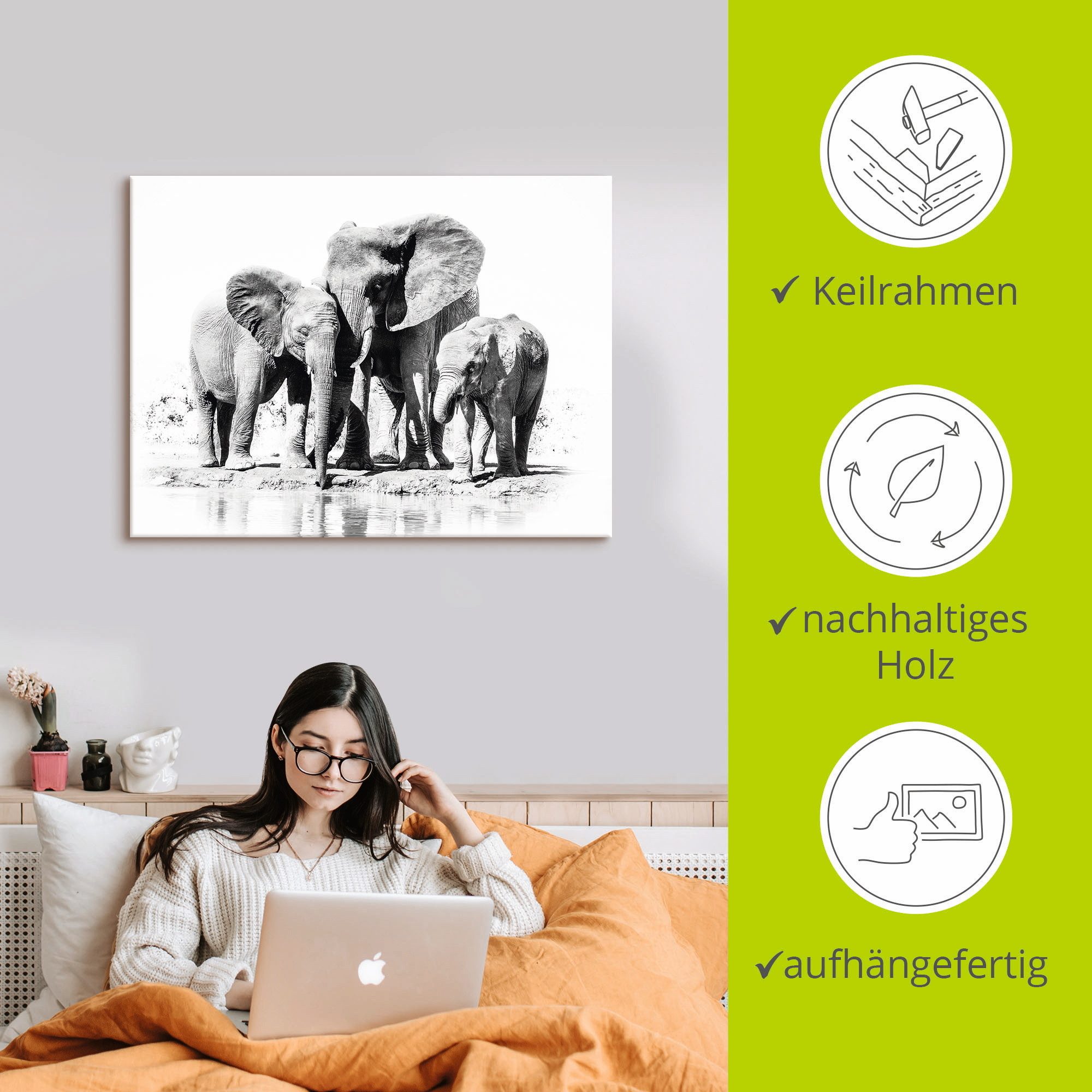 Artland Artprint Olifantenmoeder met kinderen als artprint van aluminium, artprint voor buiten, artprint op linnen, poster in verschillende maten. maten