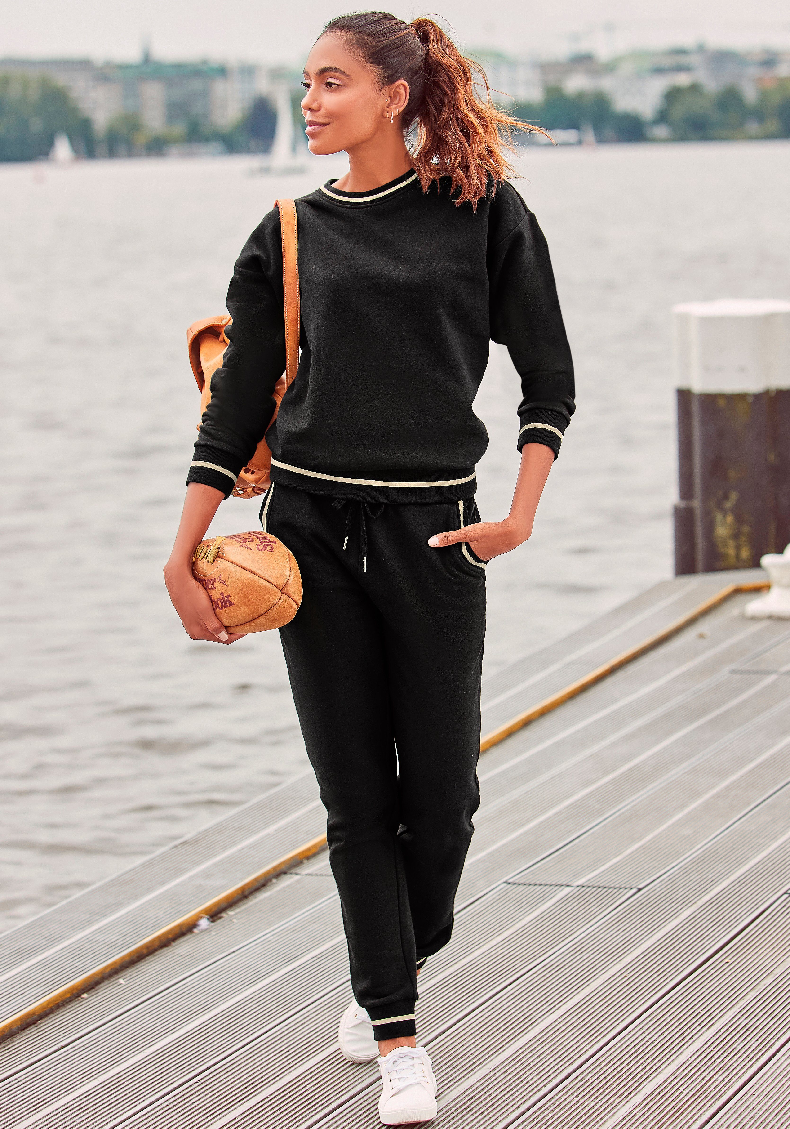 Lascana Sweatbroek met gestreepte ribboord, loungepak