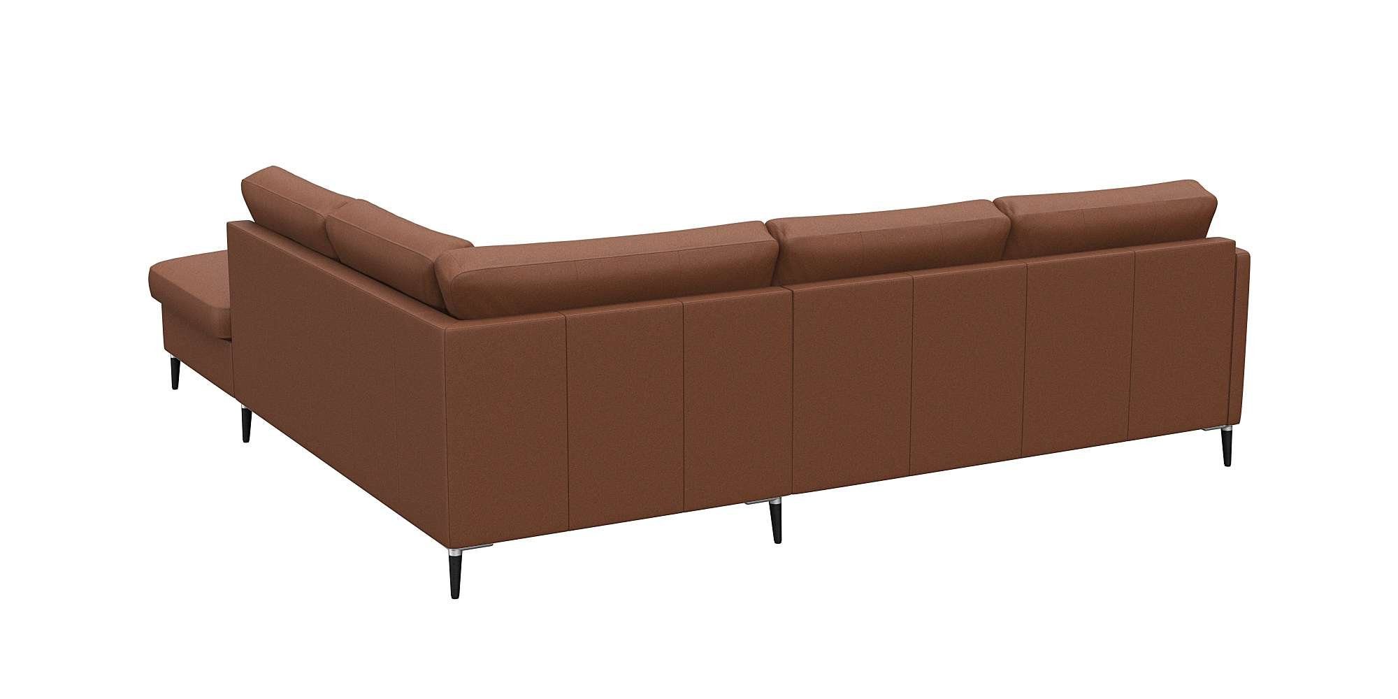 FLEXLUX Hoekbank Fiore, L-vorm smalle armleuningen, aluminium/zwarte poten, bxd 234x225 cm, koudschuim in de zitting