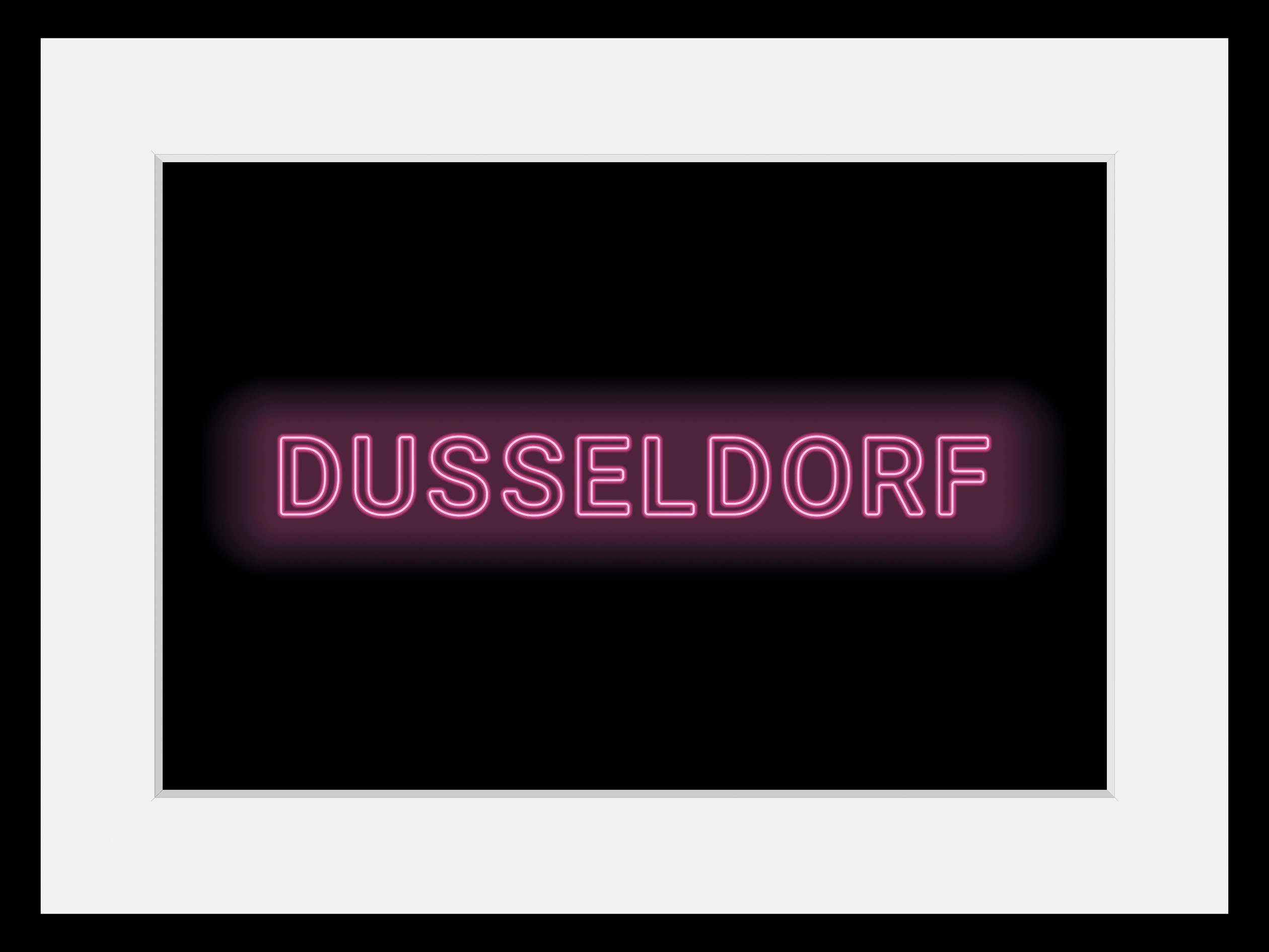 queence Wanddecoratie DÜSSELDORF LIGHTS HD premium posterdruk incl. houten lijst (1 stuk)