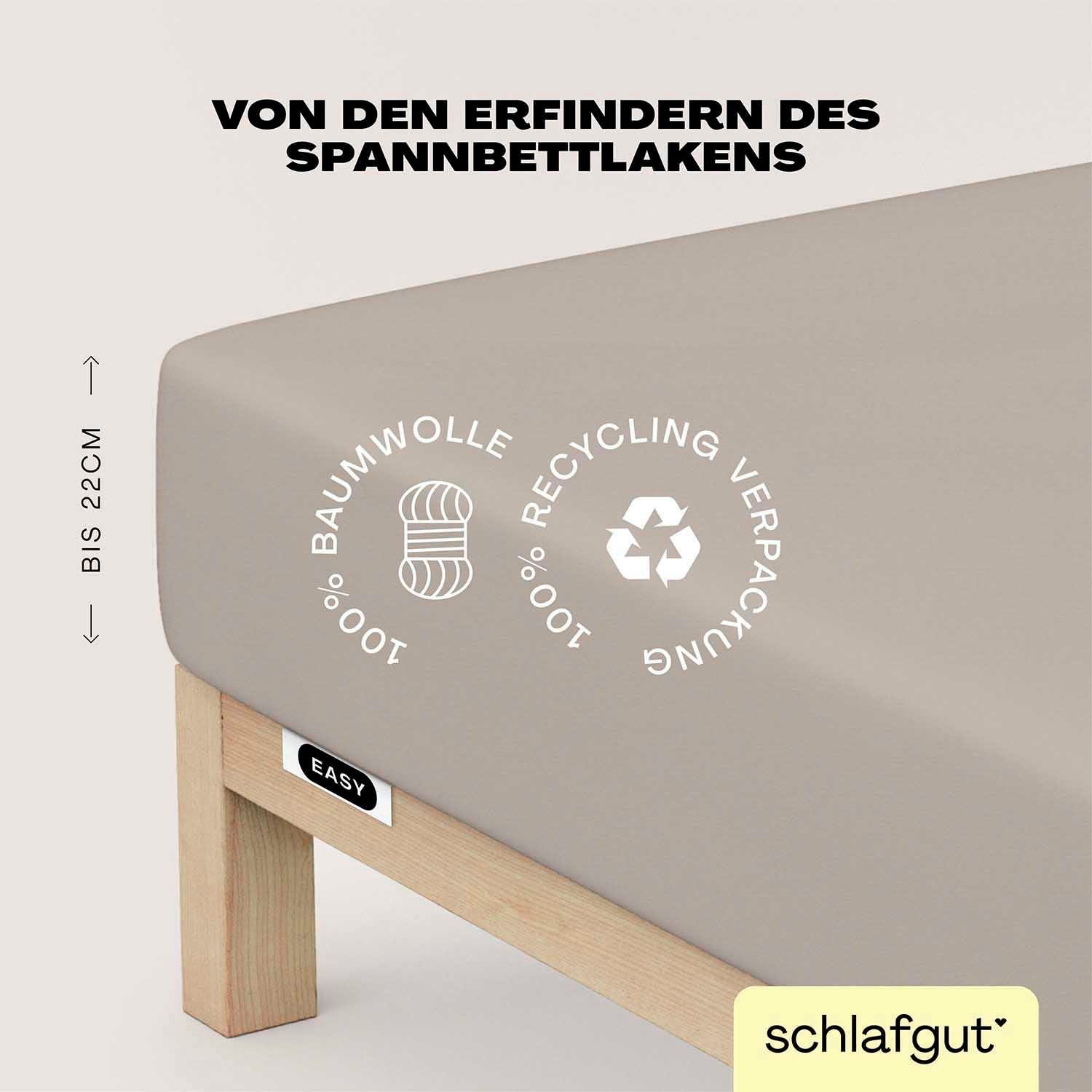 Schlafgut Hoeslaken EASY van 100% katoen, zacht & absorberend, merk-beddengoed voor matrassen tot 22 cm hoogte, in 90x200, 140x200 of 180x200 cm (1