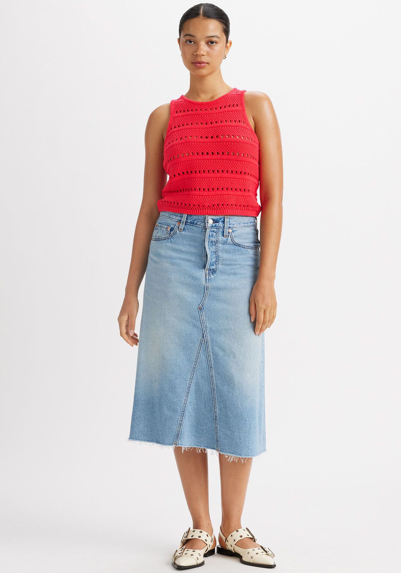 Levi's® Jeans rok HR A LINE DECON SKIRT in trendy midi-lengte met rafelige rand
