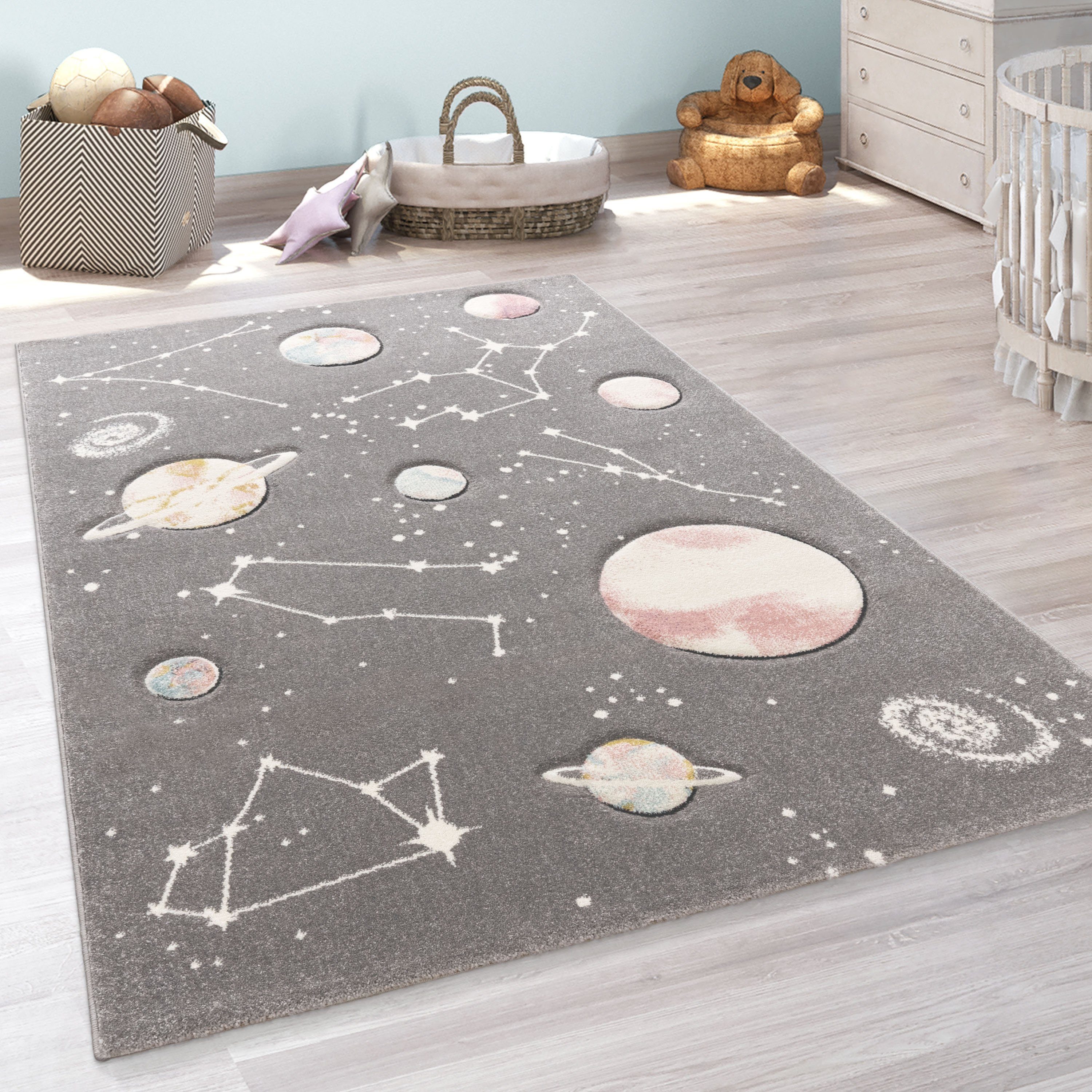 Paco Home Kindervloerkleed Cosmo 347 3d-design, motief ruimte, kinderkamer