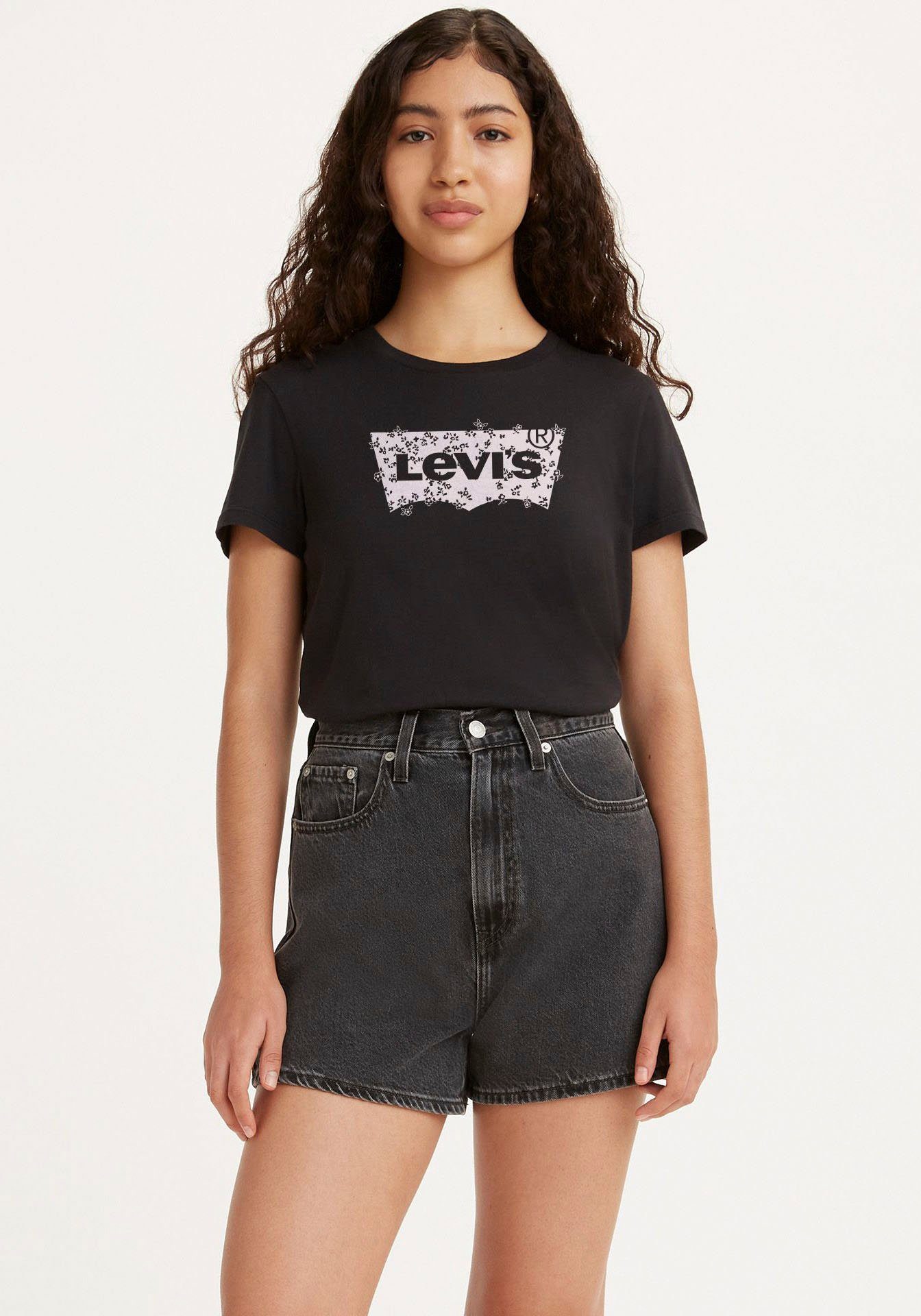 Levi's Dames T-shirt met bloemenlogo print Black Dames