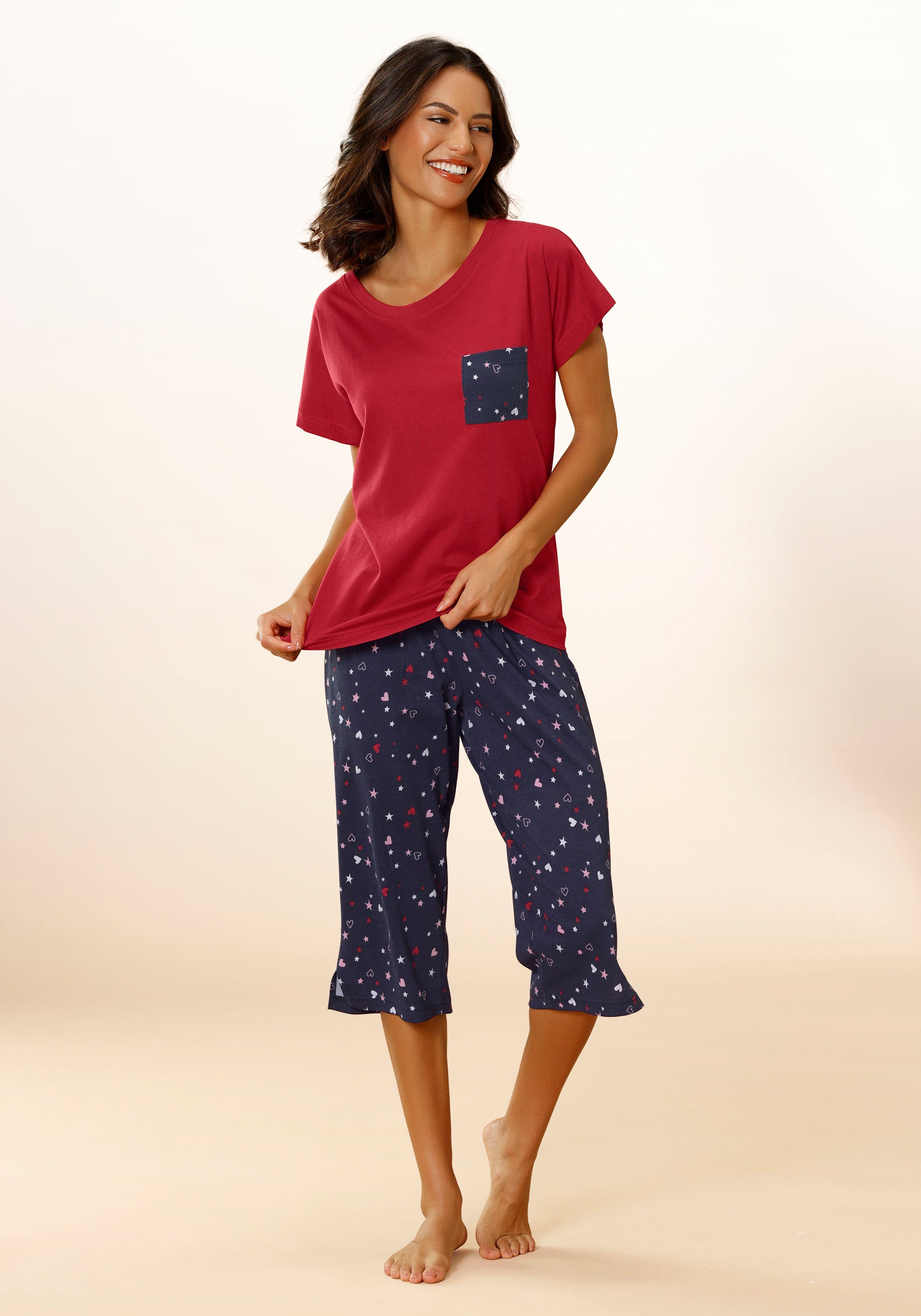 Vivance Dreams Capripyjama met schattige hart-sterrenprint (2-delig, 1 stuk)