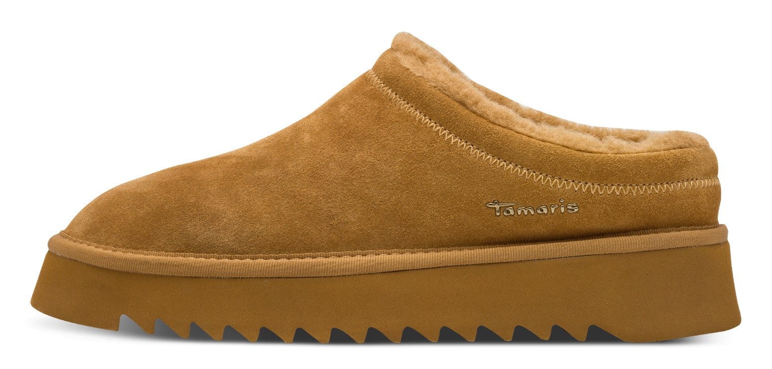 Tamaris Pantoffels , clogs, comfortabele schoen met imitatiebontkraag