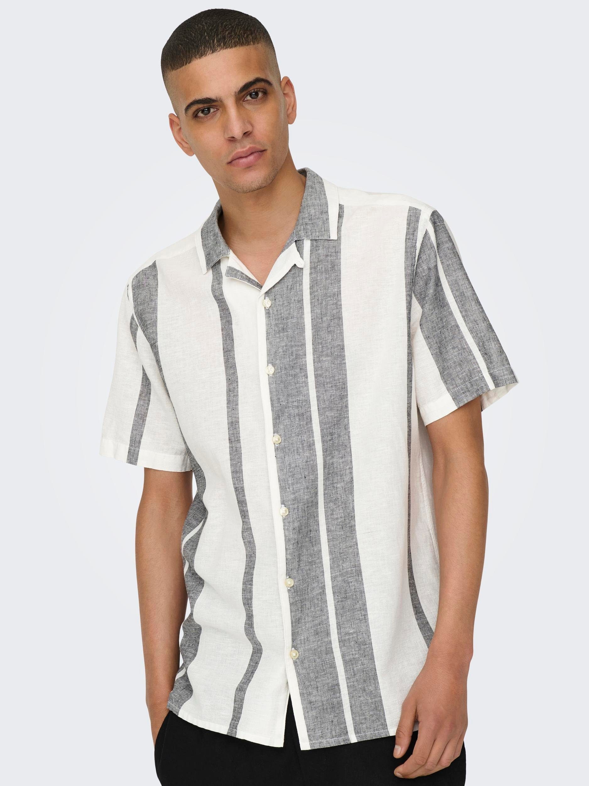 ONLY & SONS Overhemd met korte mouwen ONSCAIDEN SS STRIPE LINEN RESORT NOOS