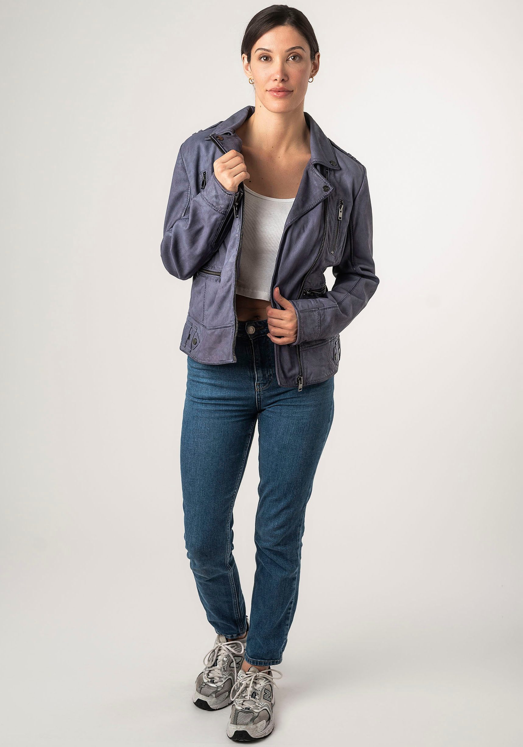 Mauritius Leren jack 2Wtashi met schouderflappen, met studs, met ritszakken