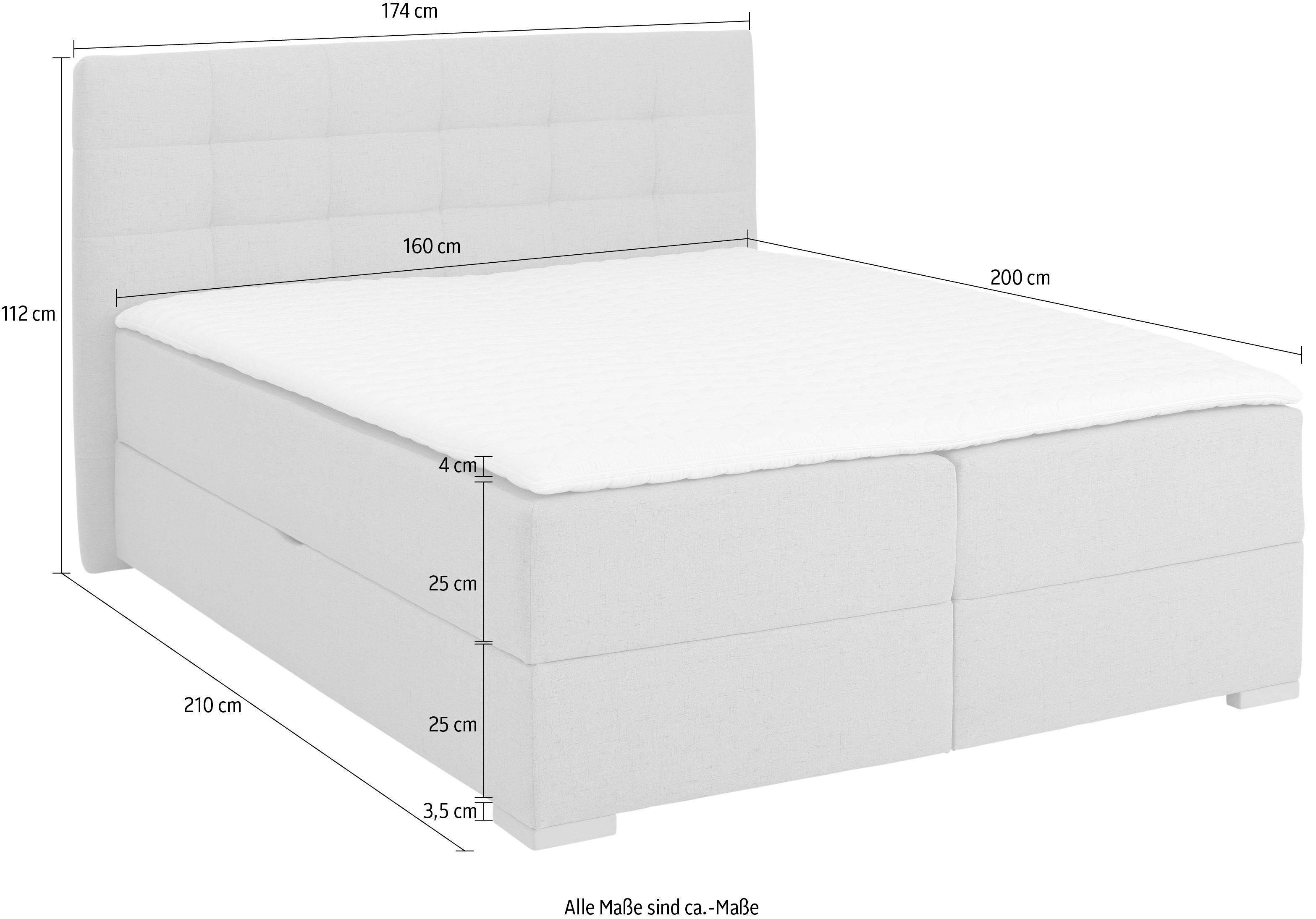 Home affaire Boxspring Olivet in 4 kleuren, 4 breedten, 2 matrassoorten, ook in extra lang 220 cm