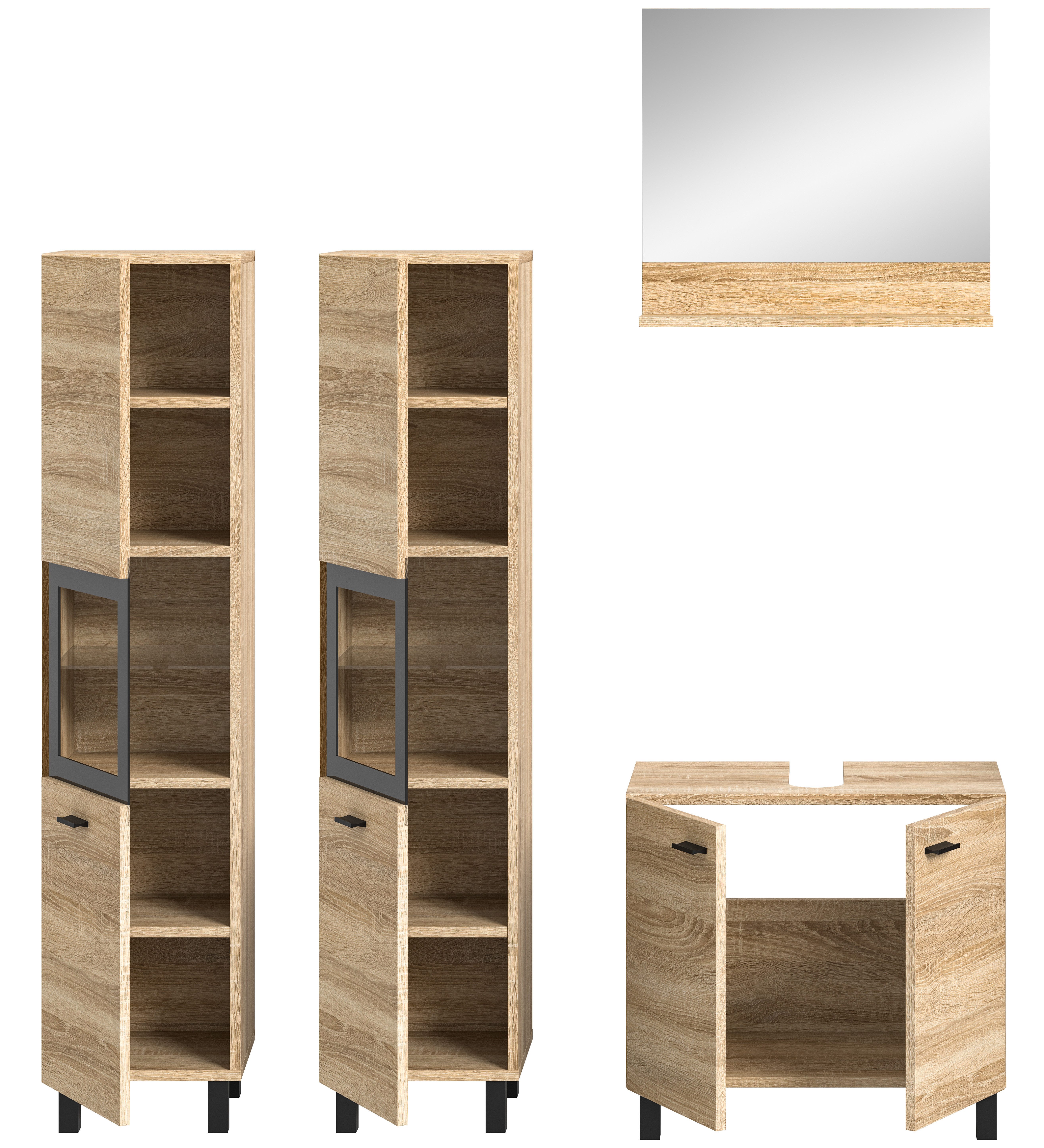 welltime Badmeubelset Tampa, breedte 137cm, 4-delig Wastafelonderkast, spiegel, hoge kast (4 stuks)