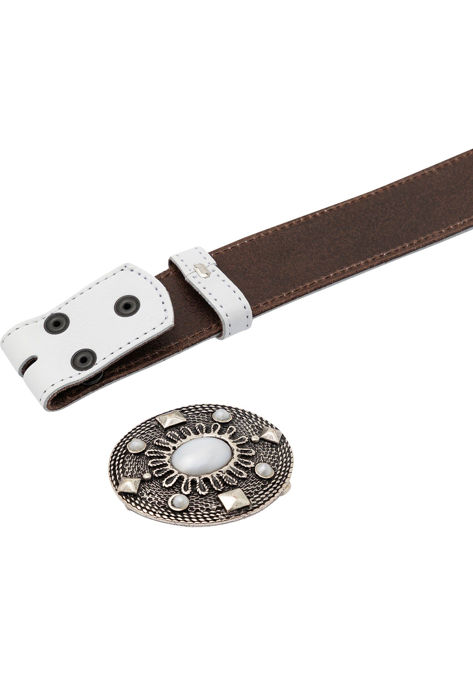 RETTUNGSRING by showroom 019° Leren riem met verwisselbare gesp "golf ovaal met strass wit"