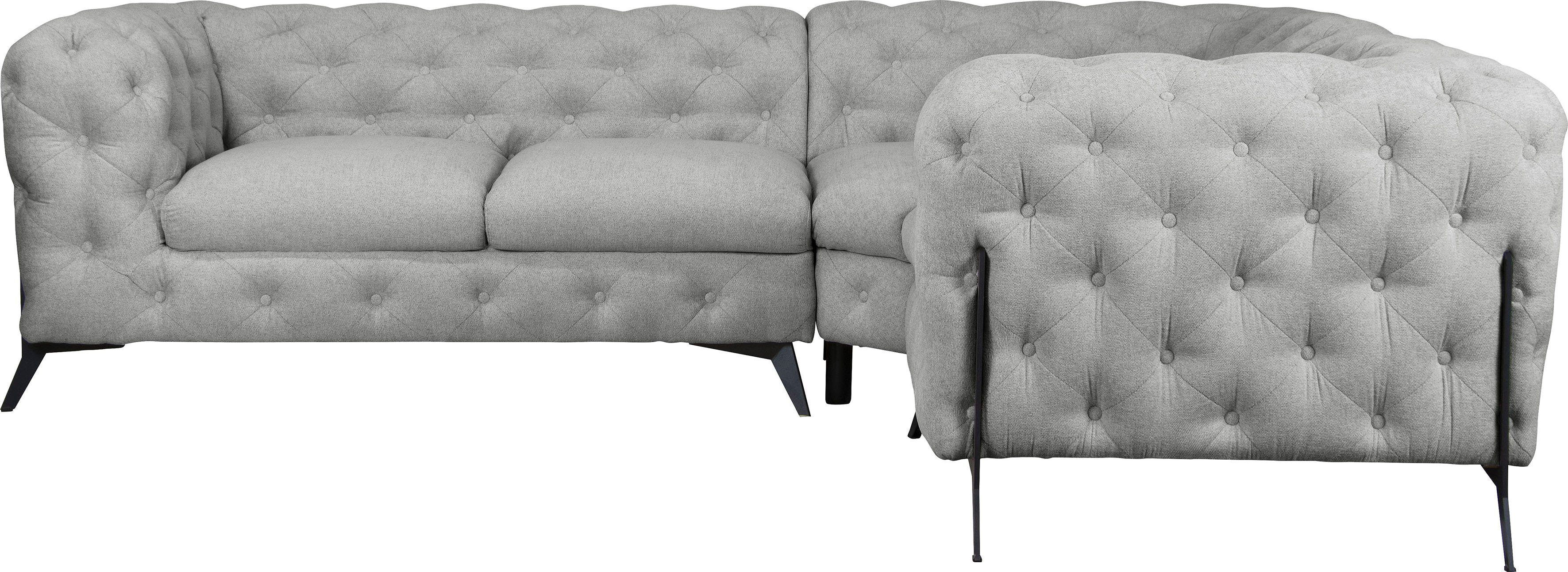 Leonique Chesterfield-bank Amaury L-vorm moderne chersterfield-look, breedte 262 cm, kleur van de poten ter keuze