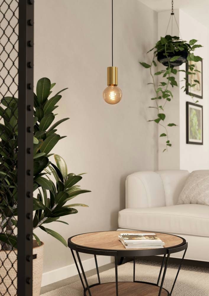 EGLO Hanglamp POZUETA 1 Hanglamp, E27 fitting met kabel, metaal in messing, Ø 6,5 cm (1 stuk) hanglampen goud(kleur)