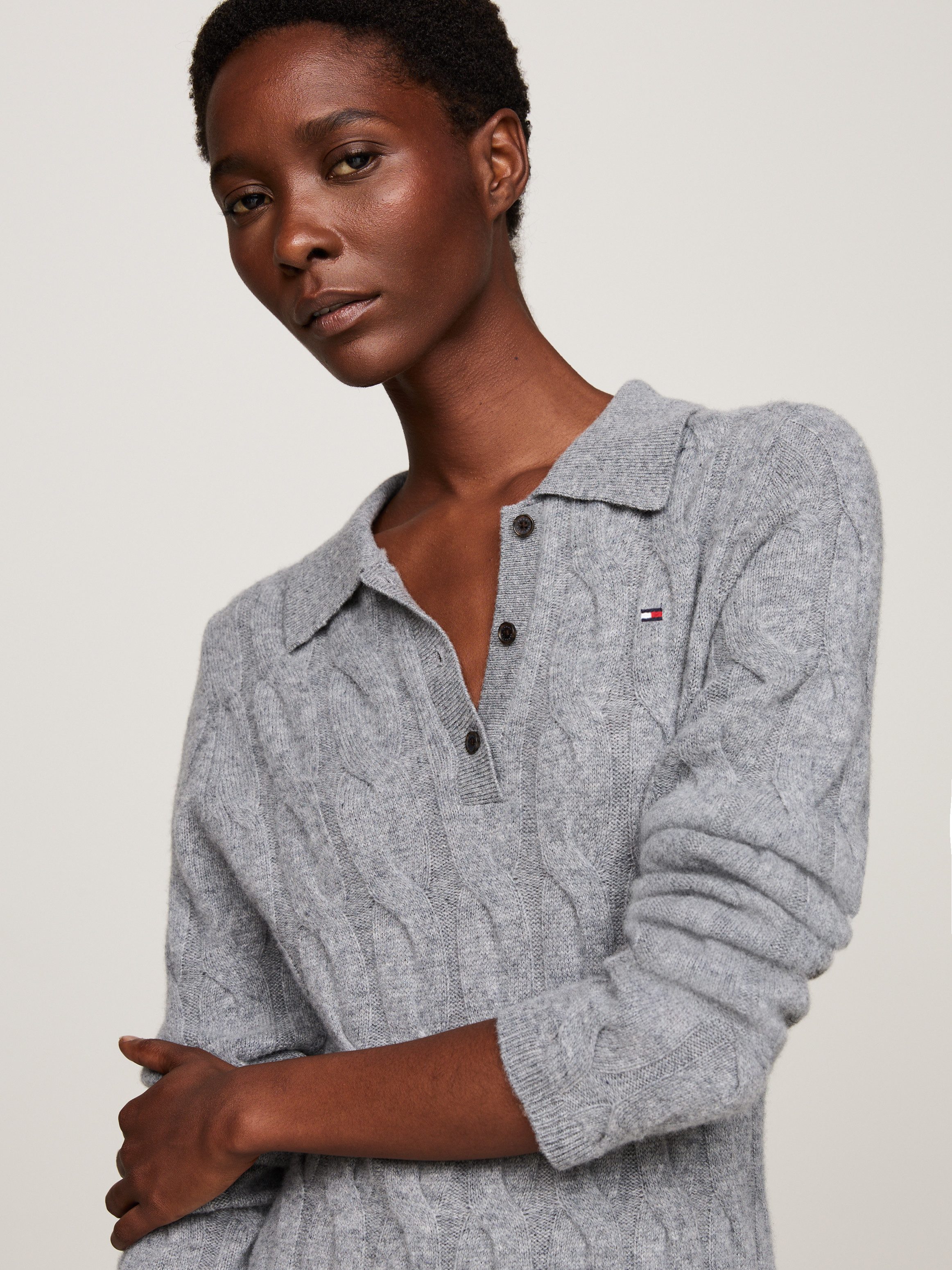 Tommy Hilfiger Gebreide jurk SOFT WOOL CABLE POLO SWT DRESS