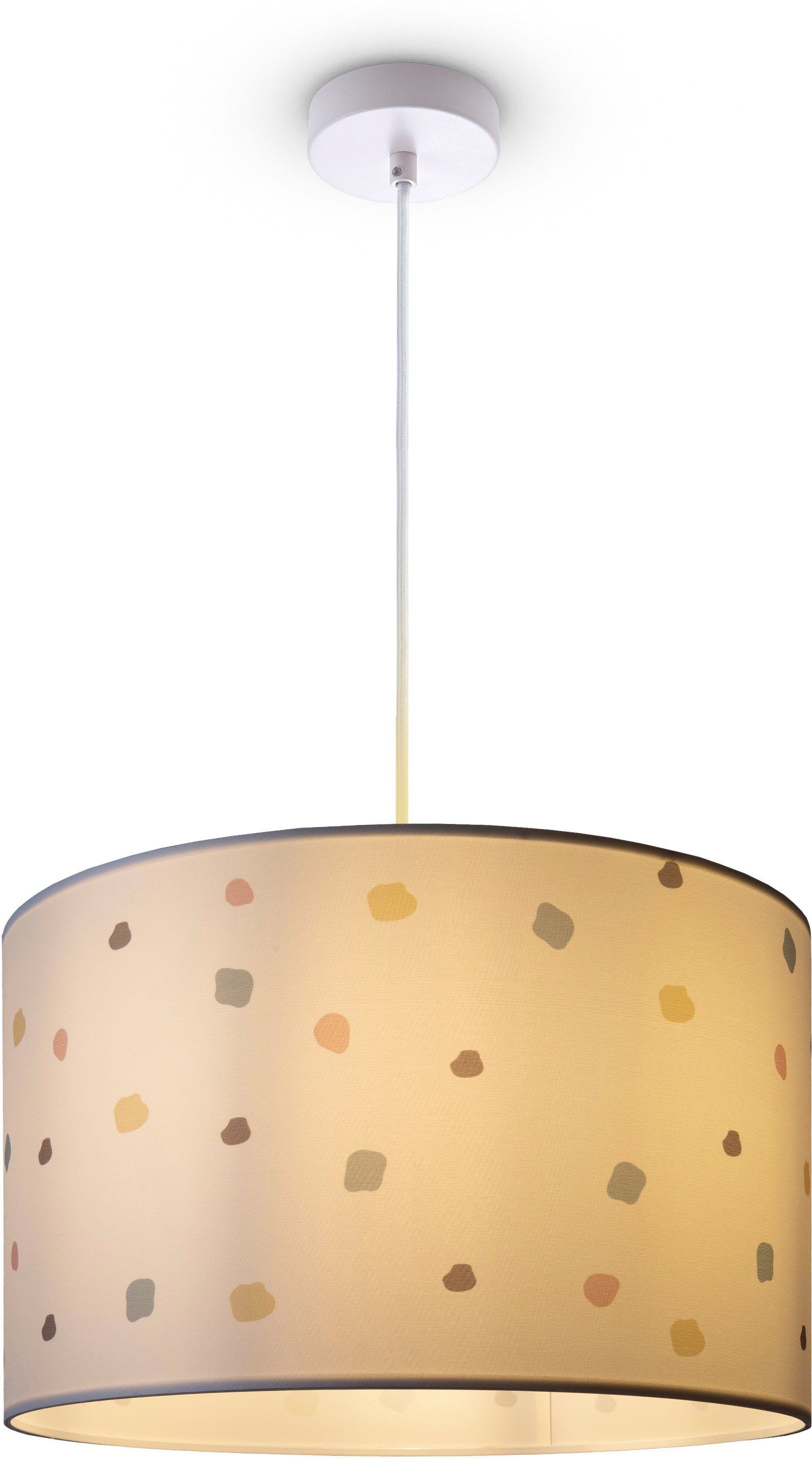 Paco Home Hanglamp Hugo Dots Pendellamp lampenkap rond stof stippen kleurig textielkap retro