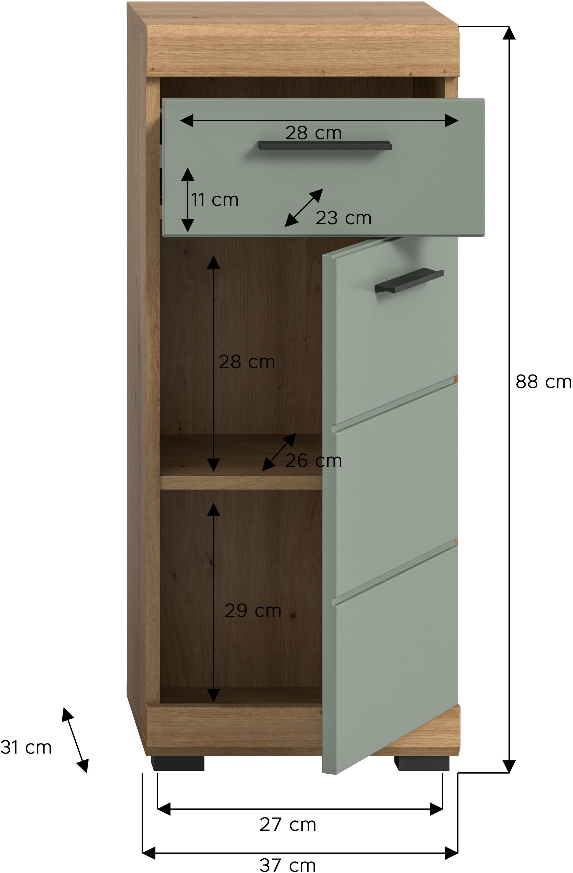 INOSIGN Onderkast Siena, breedte 37 cm, 1 deur, 1 lade, 2 vakken, MDF-front in verschillende kleuren verkrijgbaar, badkamermeubels, badkamerkast, commode, badkamer (1 stuk)