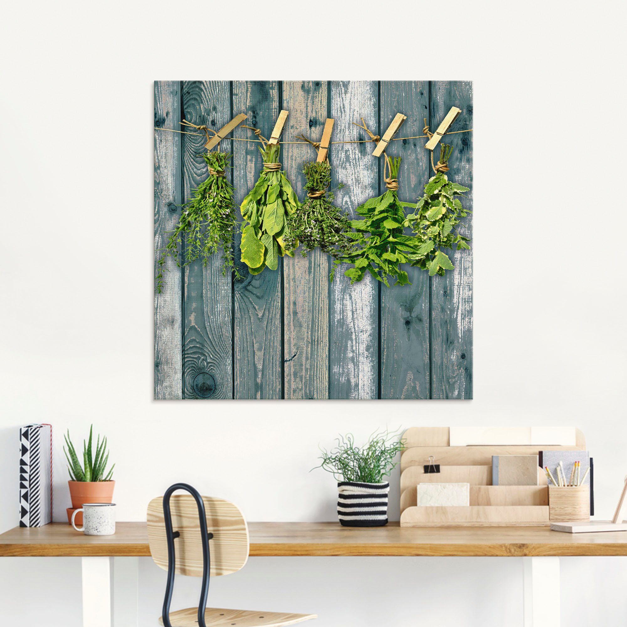 Artland Print op glas Kruiden met hout-look