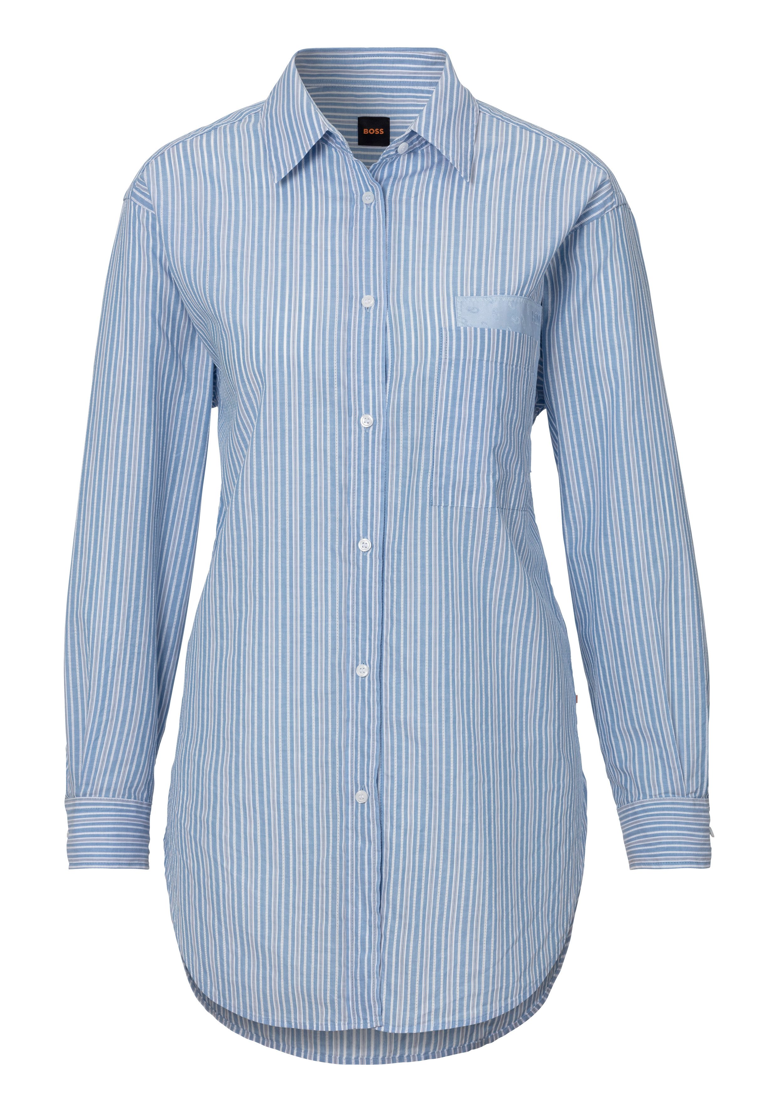Boss Orange Klassieke blouse C_Bostucci_3 met logoborduursel op de borstzak dames blouses maat 34 blauw