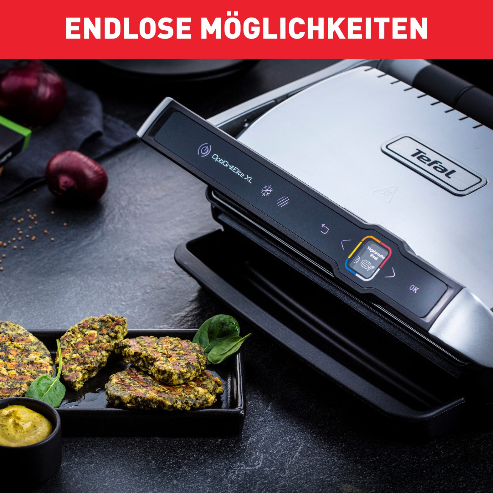 Tefal Contactgrill OptiGrill Elite XL, spülmaschinengeeignete Platten Countdown tot perfect resultaat, extra Grillboost voor grill-strepen