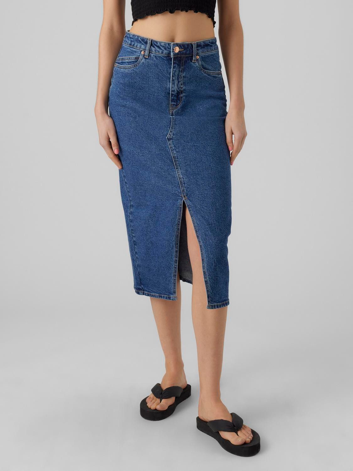 Vero Moda Maxirok VMVERI HR CALF DENIM SKIRT GA NOOS