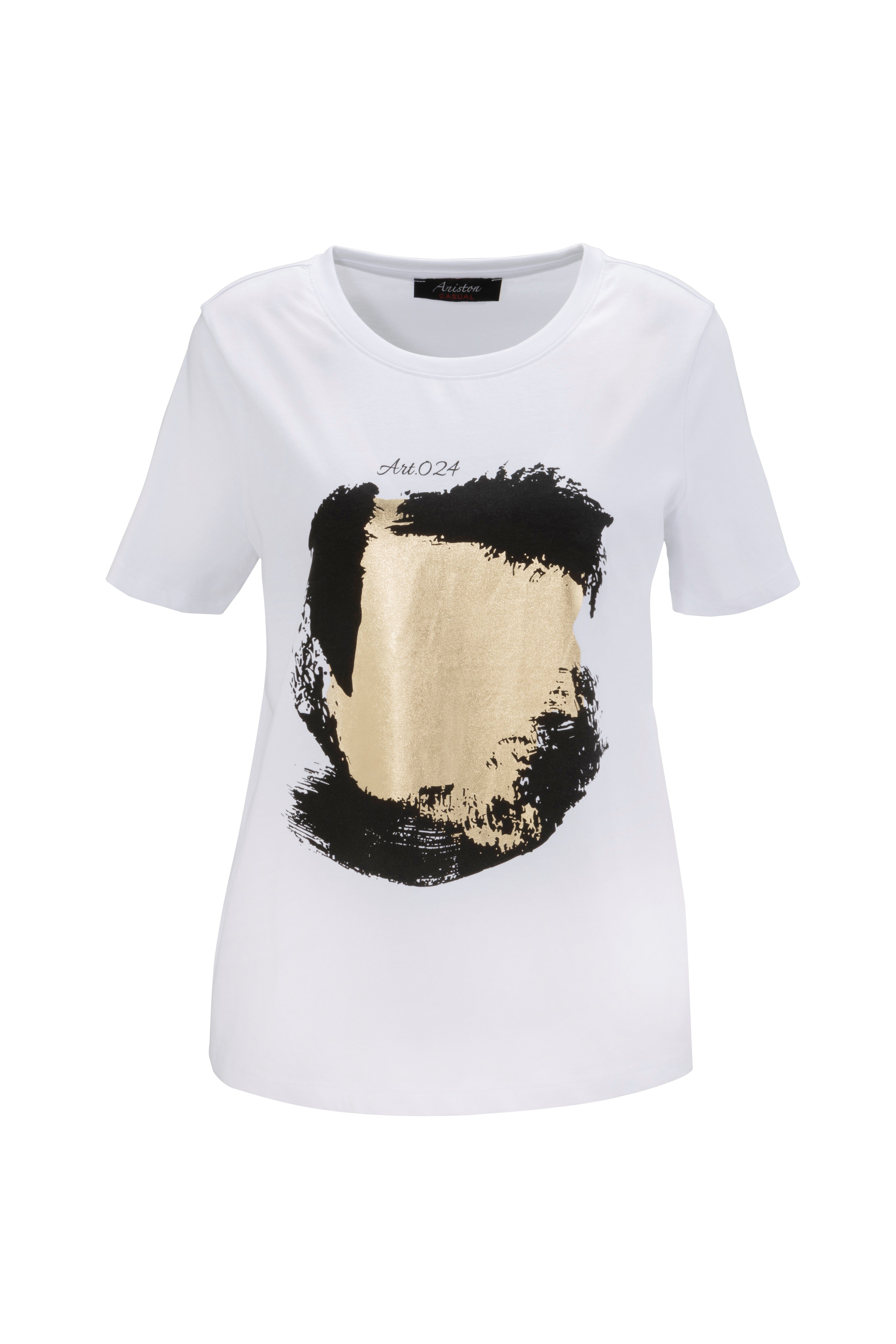 Aniston CASUAL T-shirt met goudkleurige folieprint aan de voorkant nieuwe collectie