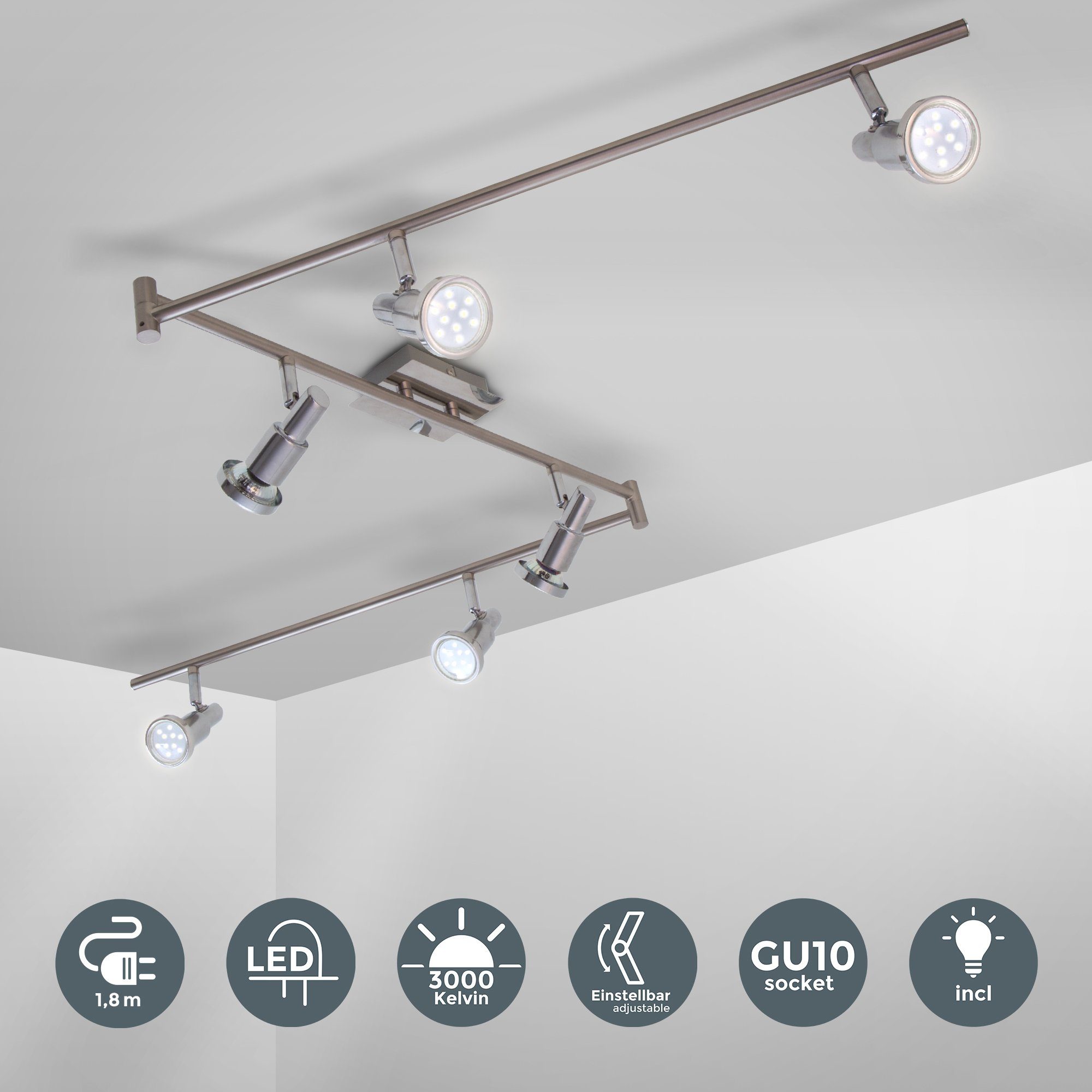 B.K.Licht Ledplafondspots Plafondlamp, draaibaar, kantelbaar, chroomkleurige spots inclusief 5W 400lm