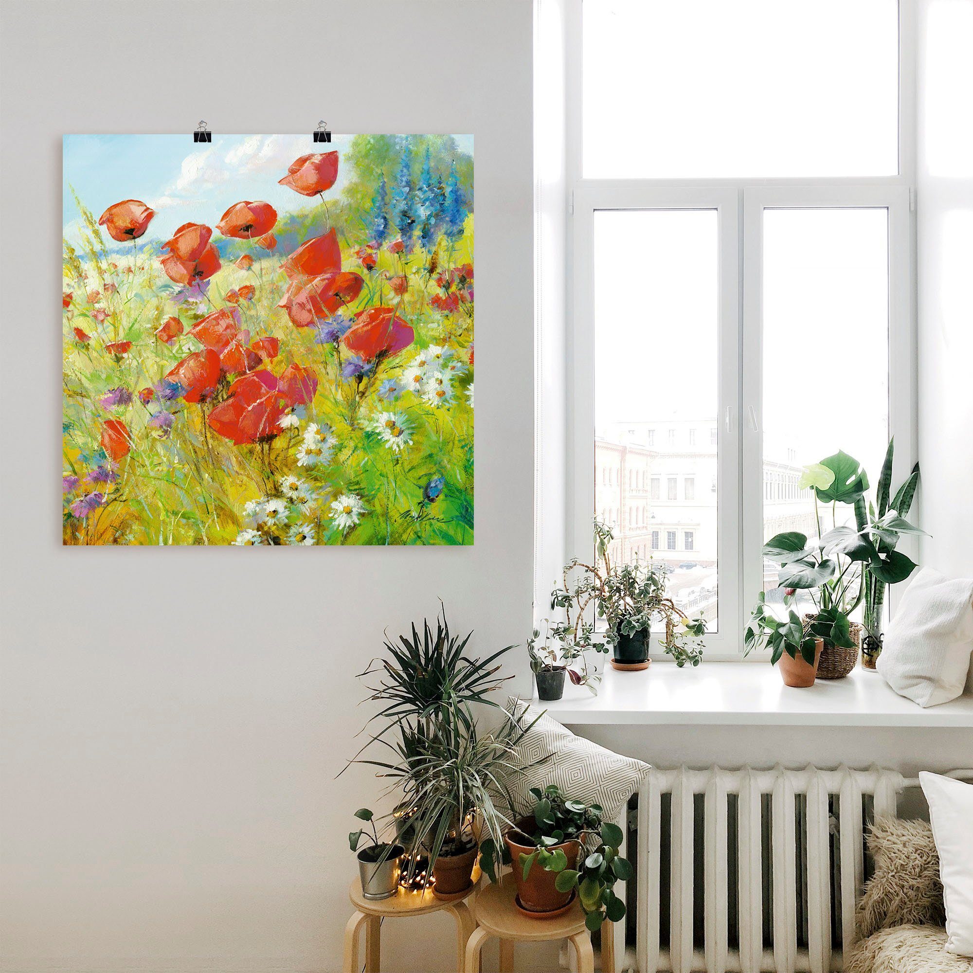Artland Artprint Zomerweide met klaprozen als artprint van aluminium, artprint voor buiten, artprint op linnen, poster in verschillende maten. maten