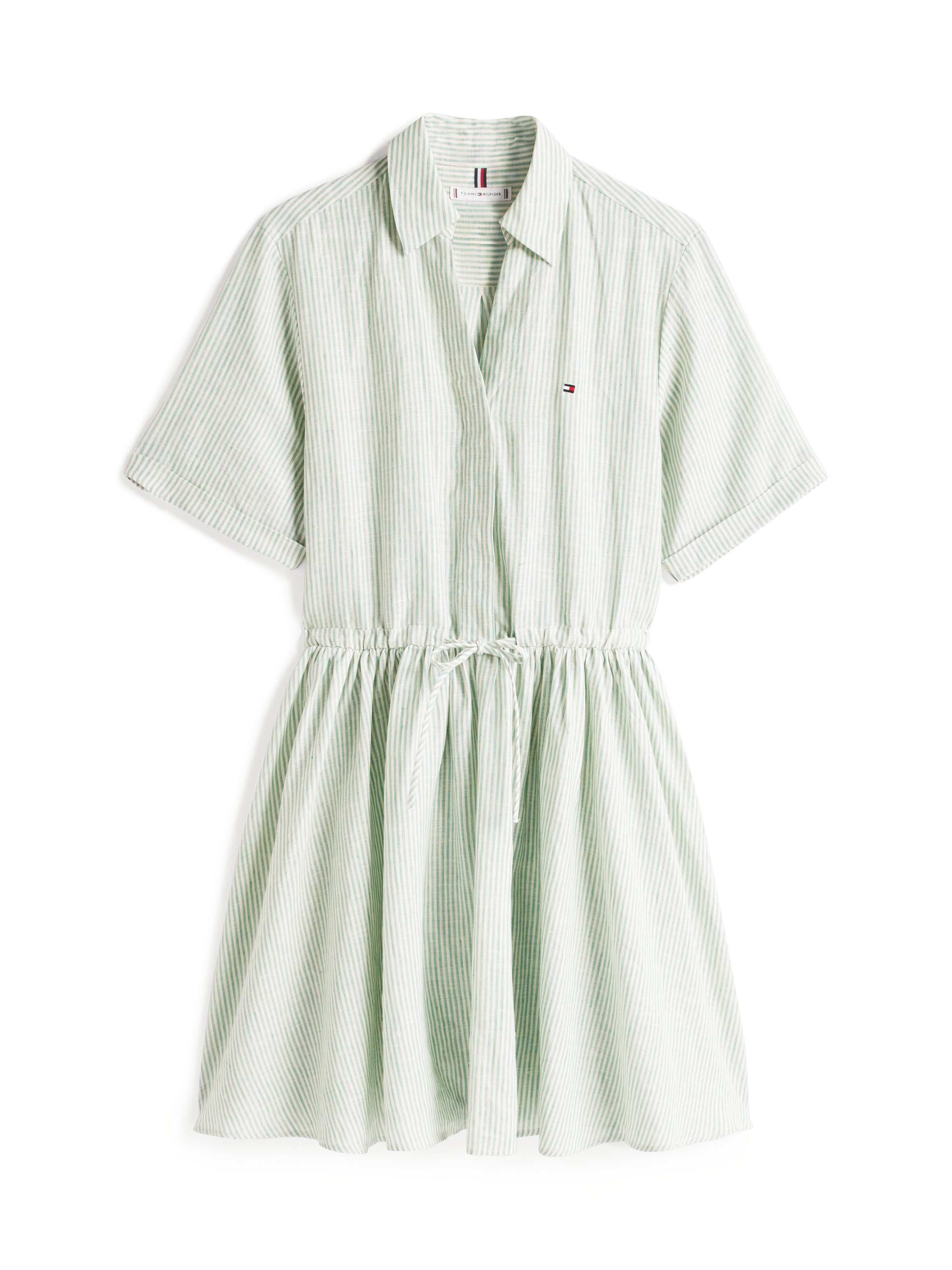 Tommy Hilfiger Jurk met overhemdkraag ESS LINEN S/S SHORT DRESS met tunnelkoord in de taille, met rugplooi, koel premium linnen
