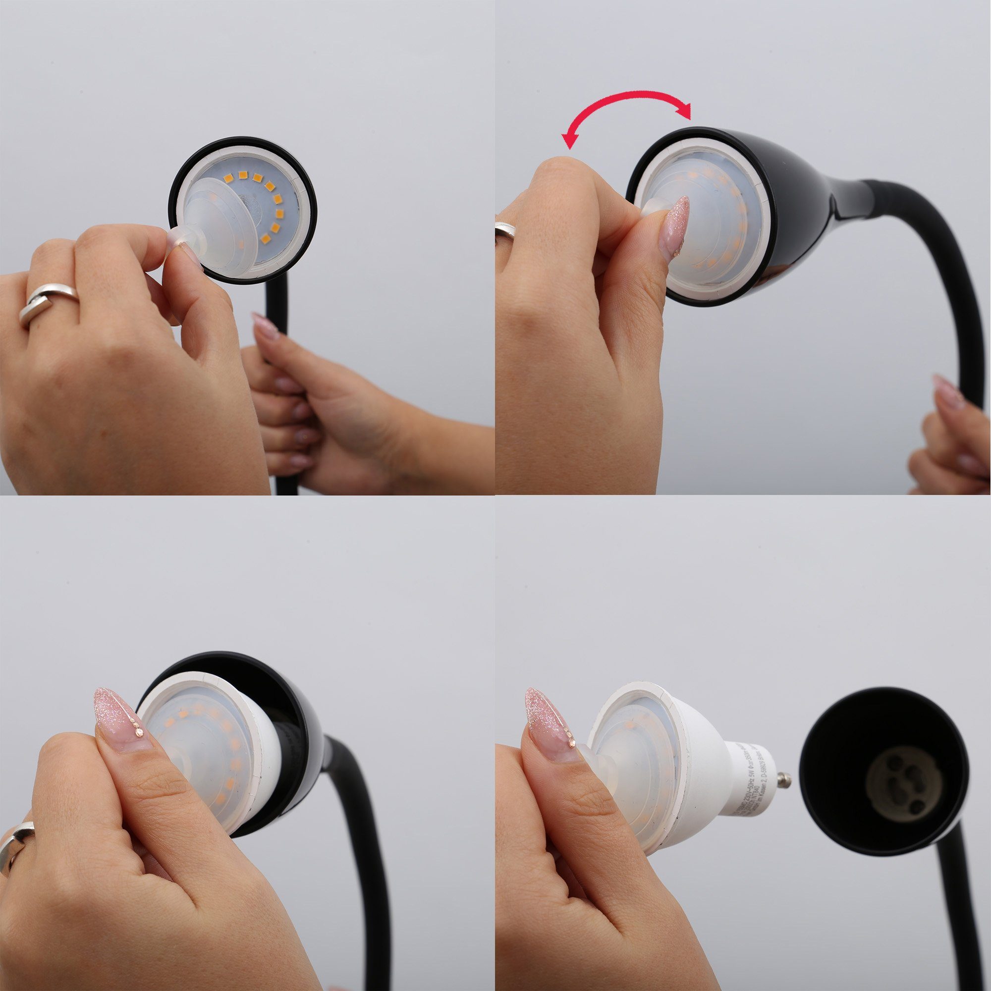 B.K.Licht Led-klemlamp Sirius 3-traps, dimbaar, flexibele gooseneck met siliconen coating